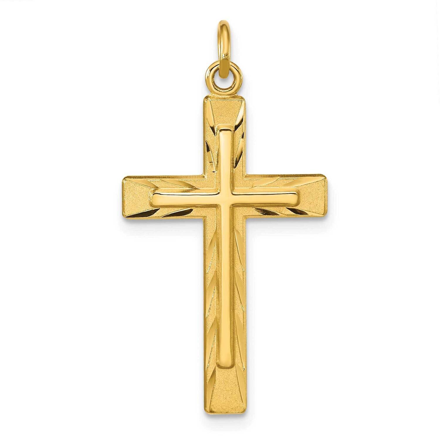 Polished and Satin Diamond-Cut Cross Pendant Sterling Silver Gold-Plated QC11116