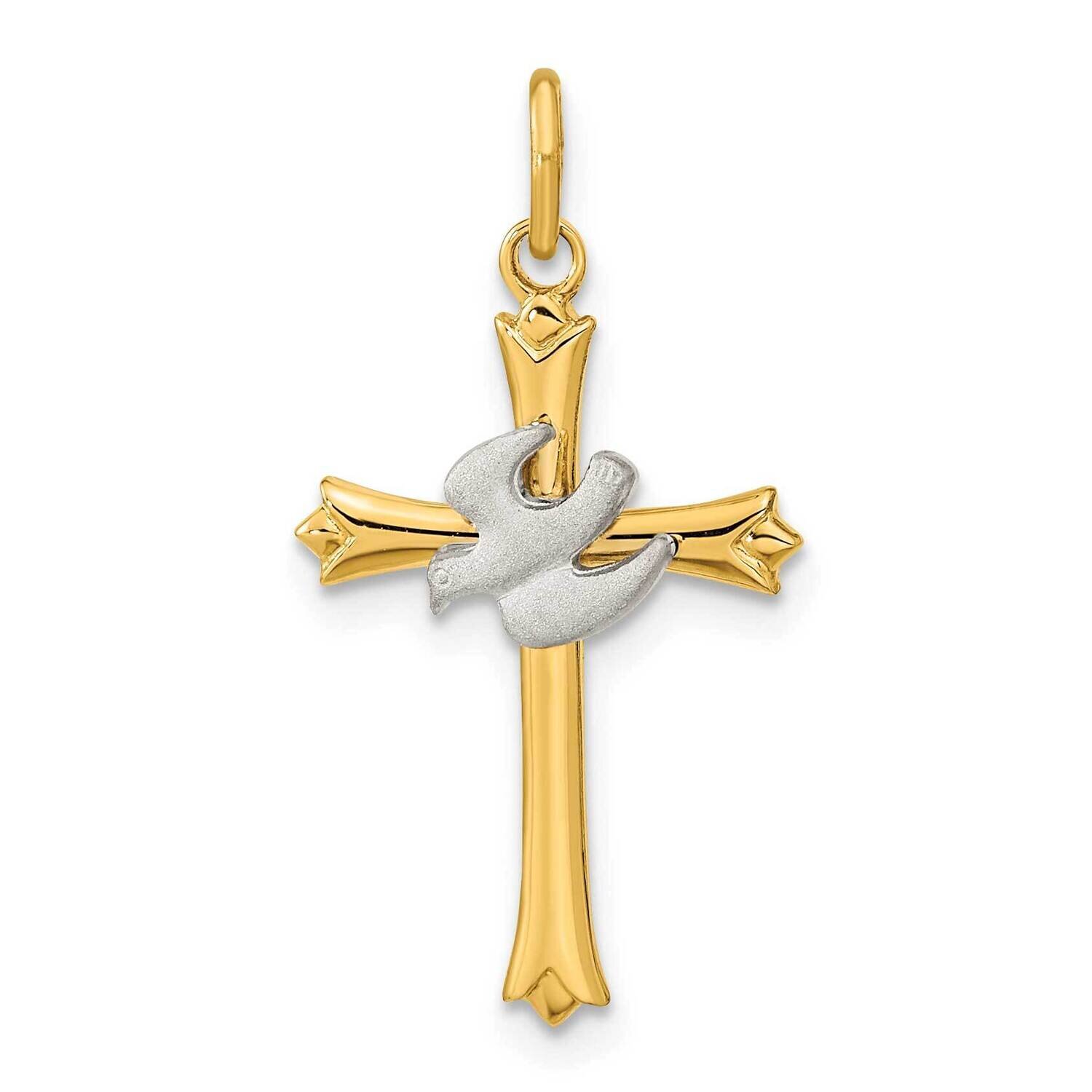 Polished and Satin Cross and Dove Pendant Sterling Silver Gold-Plated QC11121, MPN: QC11121,
