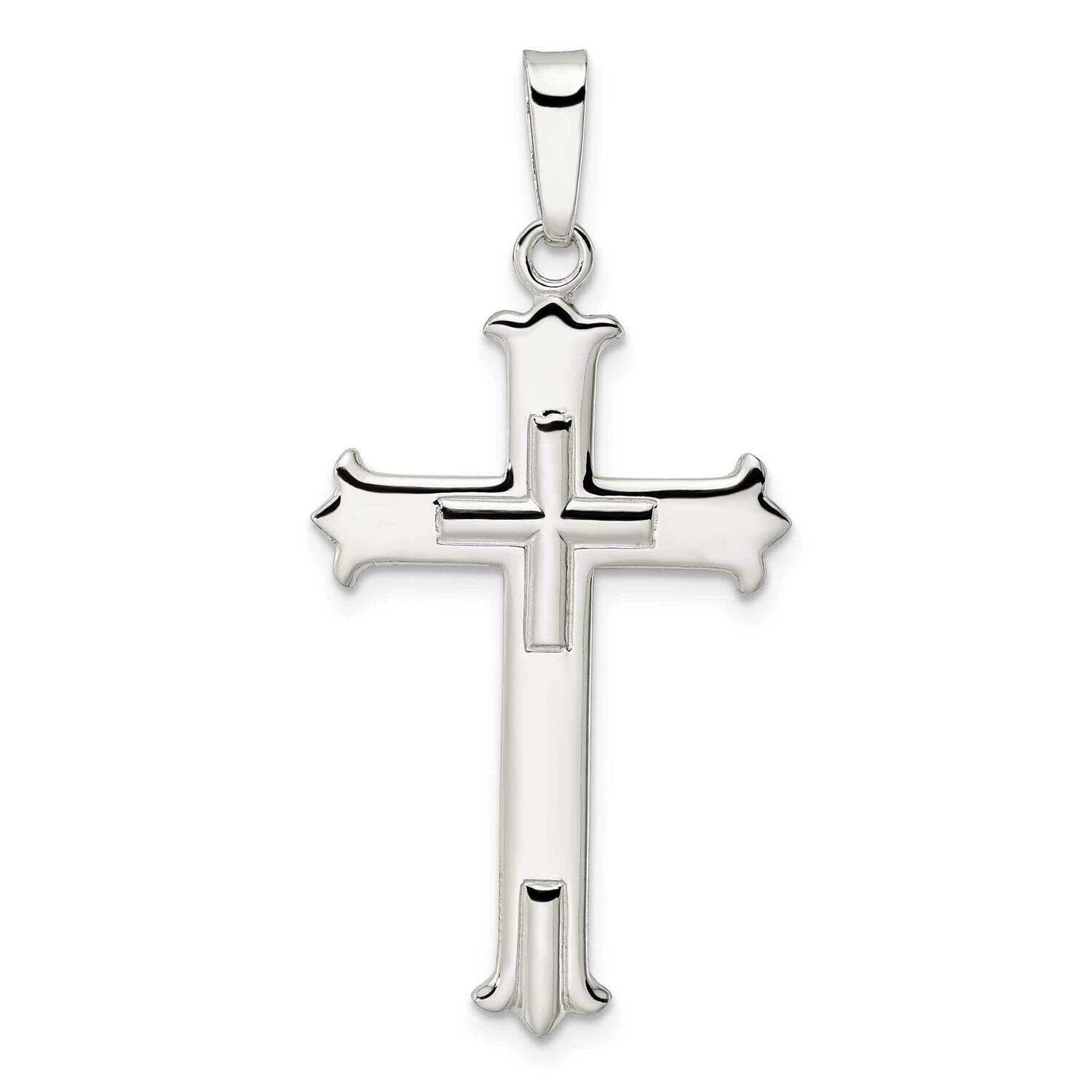Fleur De Lis Cross with Cross Center Pendant Sterling Silver Polished QC11125