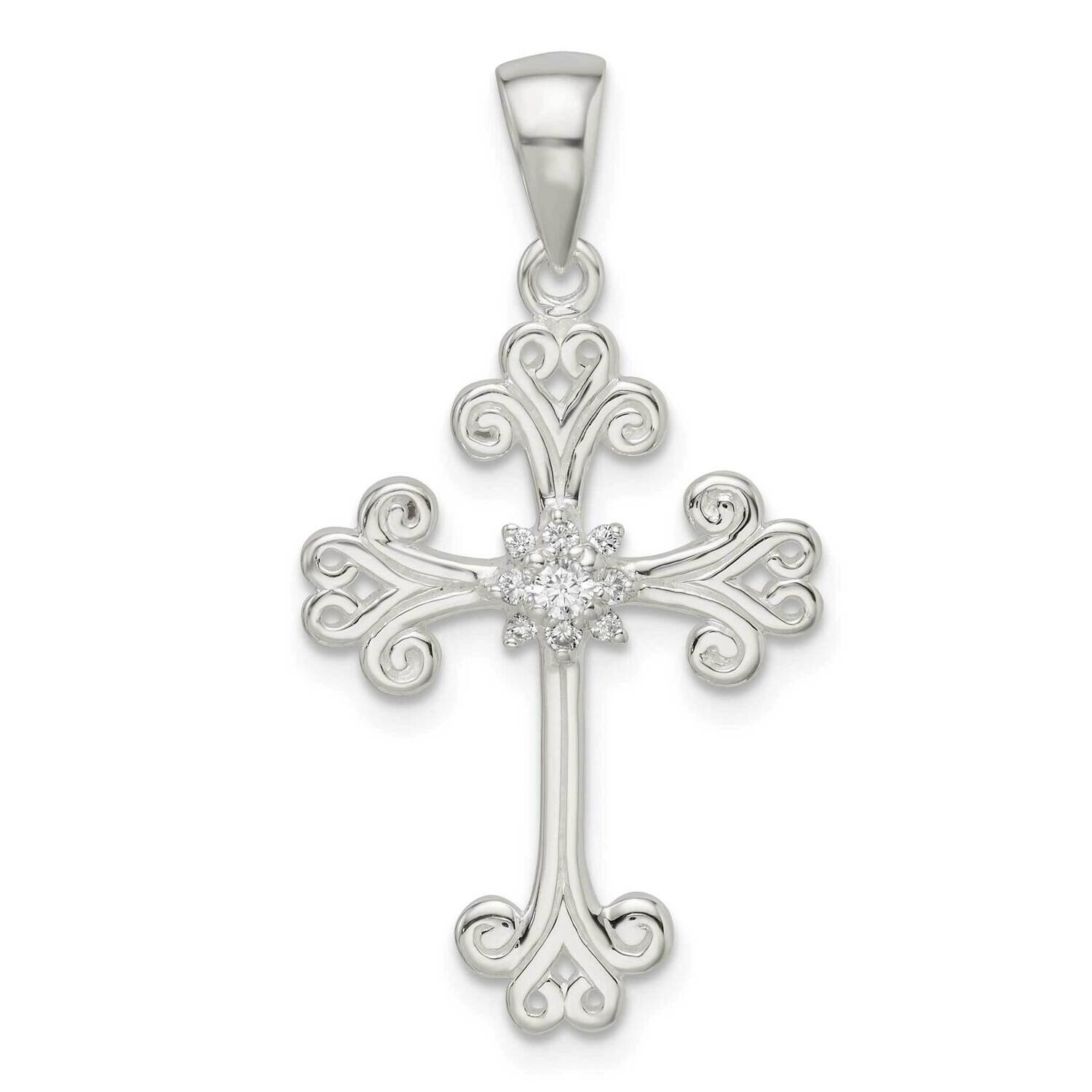 Cross Pendant Sterling Silver Cz Diamond QC11129, MPN: QC11129,