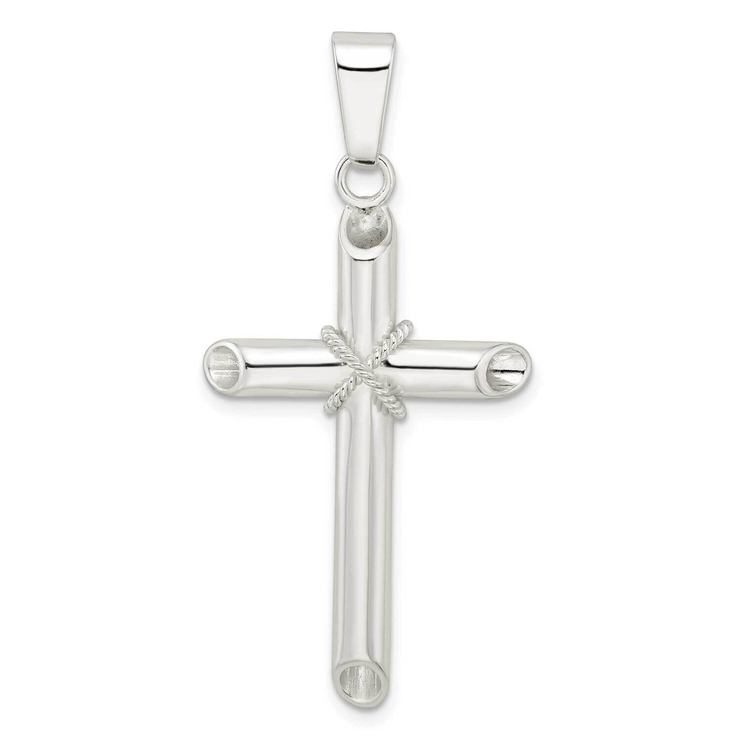 x Center Hollow Tube Cross Pendant Sterling Silver Polished QC11140, MPN: QC11140,