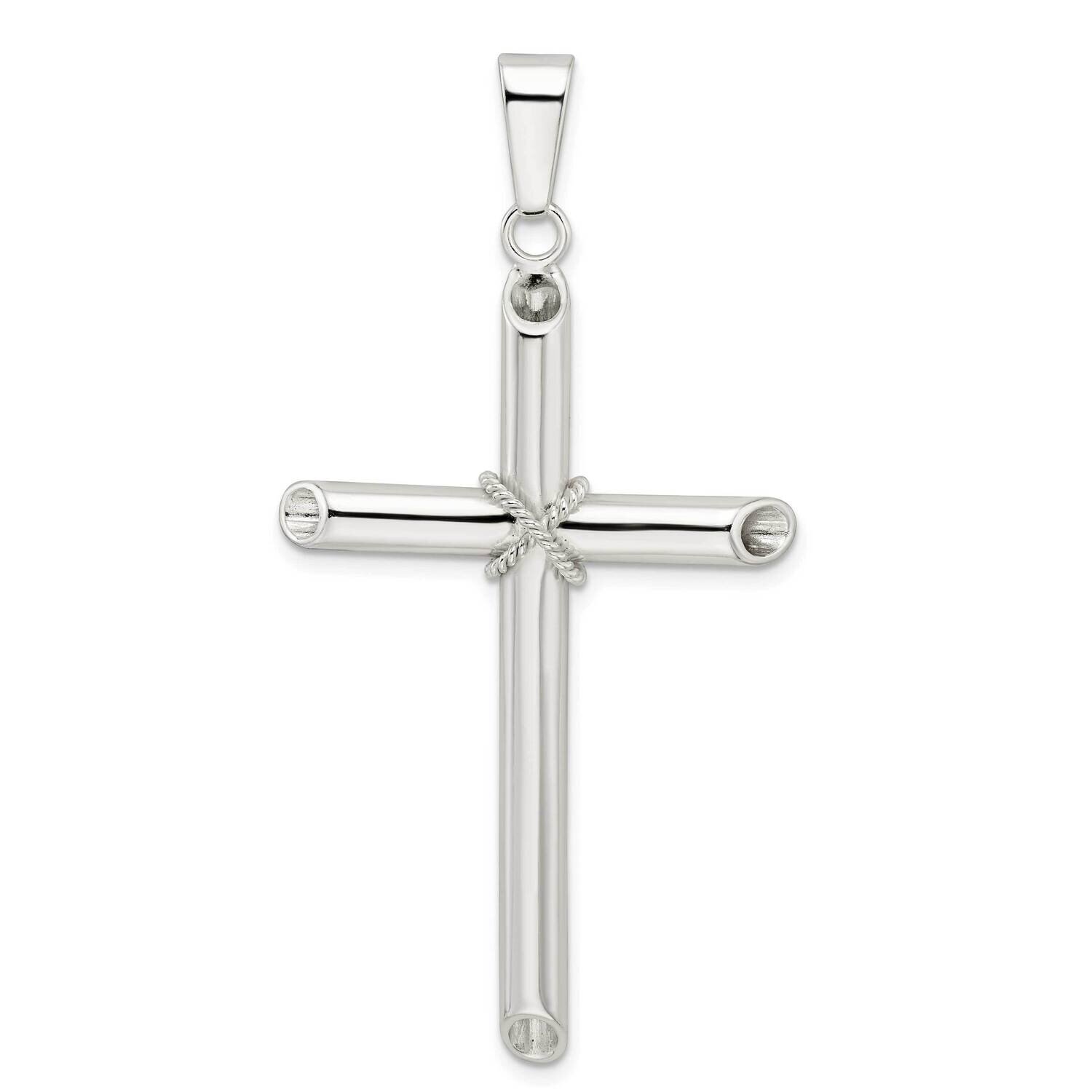 x Center Large Hollow Tube Cross Pendant Sterling Silver Polished QC11141