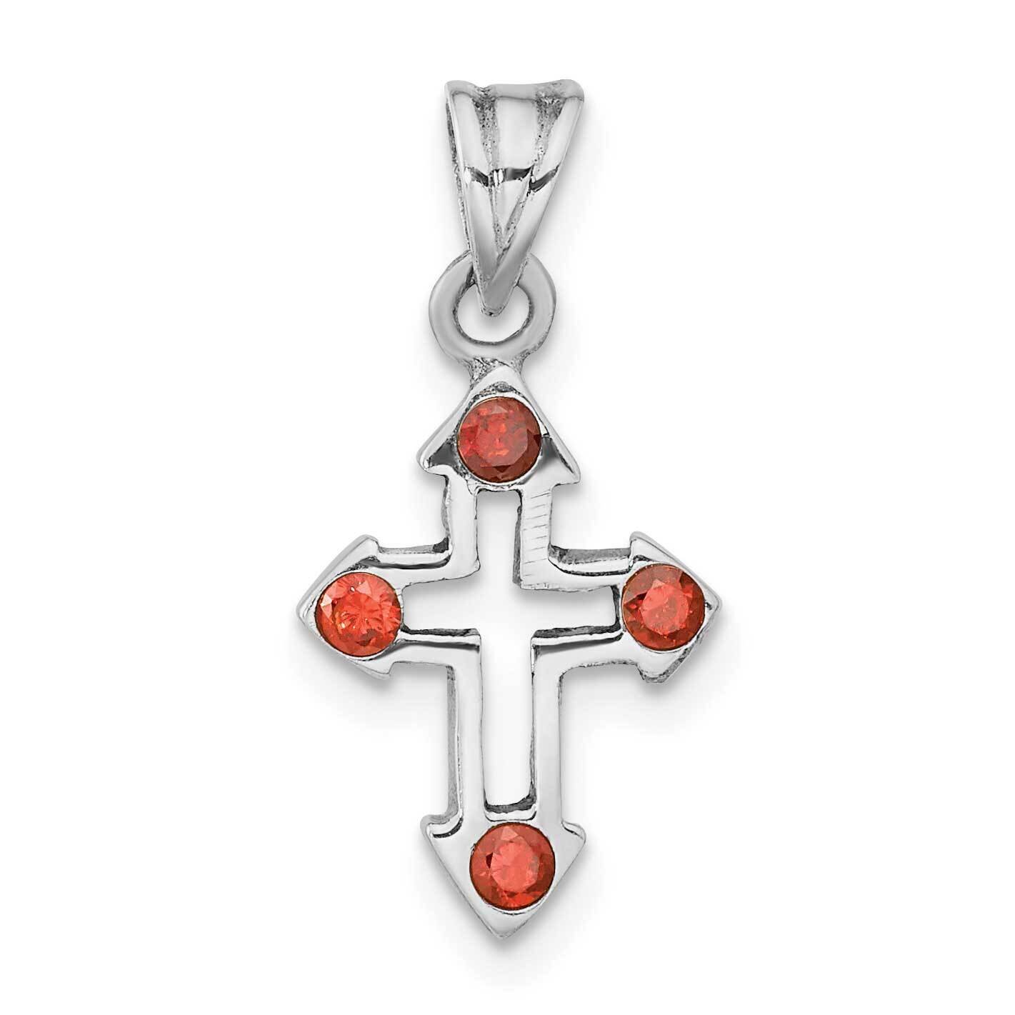 Open Cross Red Crystal Pendant Sterling Silver Rhodium-Plated Polished QC11145, MPN: QC11145,