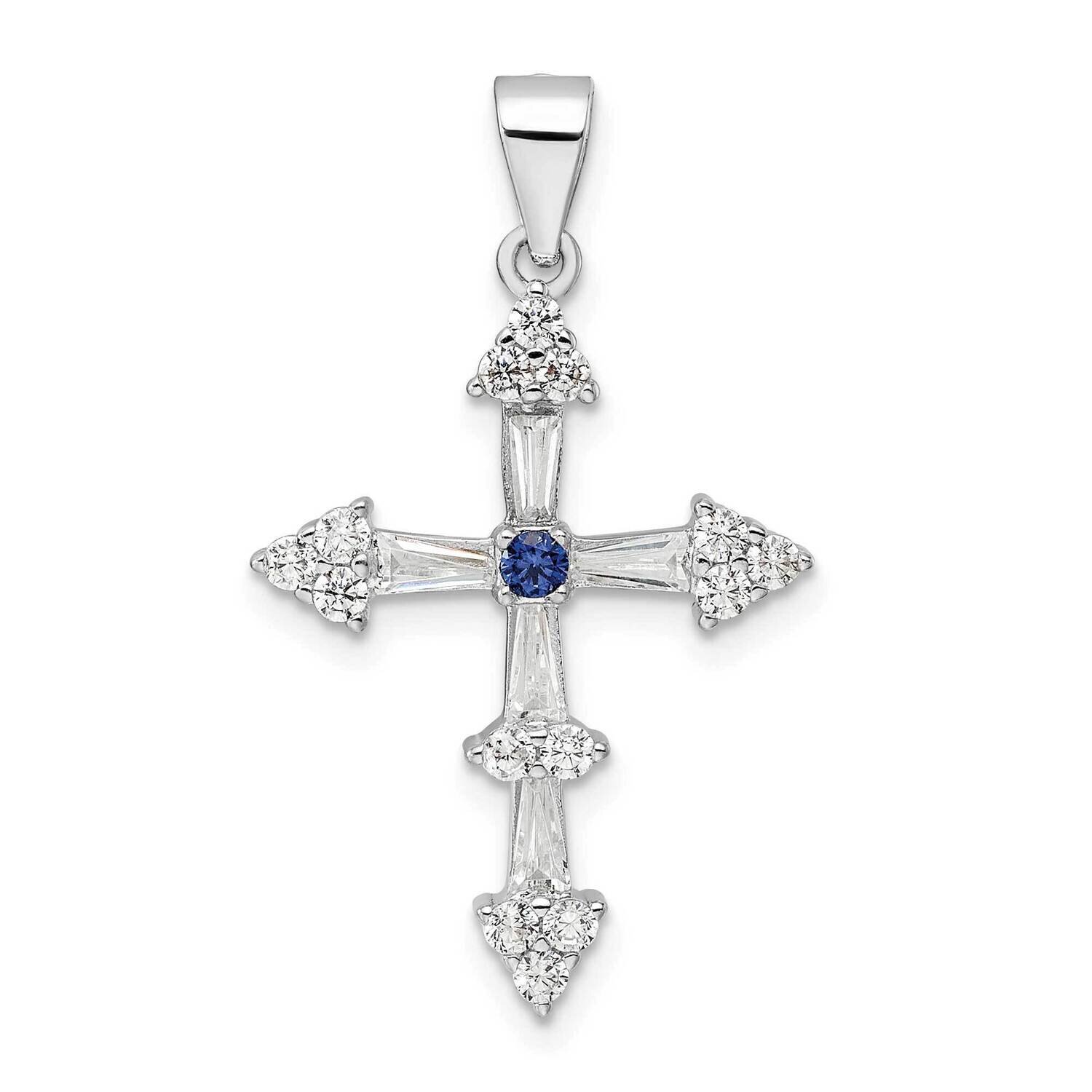 CZ Diamond Cross Pendant Sterling Silver Rhodium-Plated QC11152, MPN: QC11152,