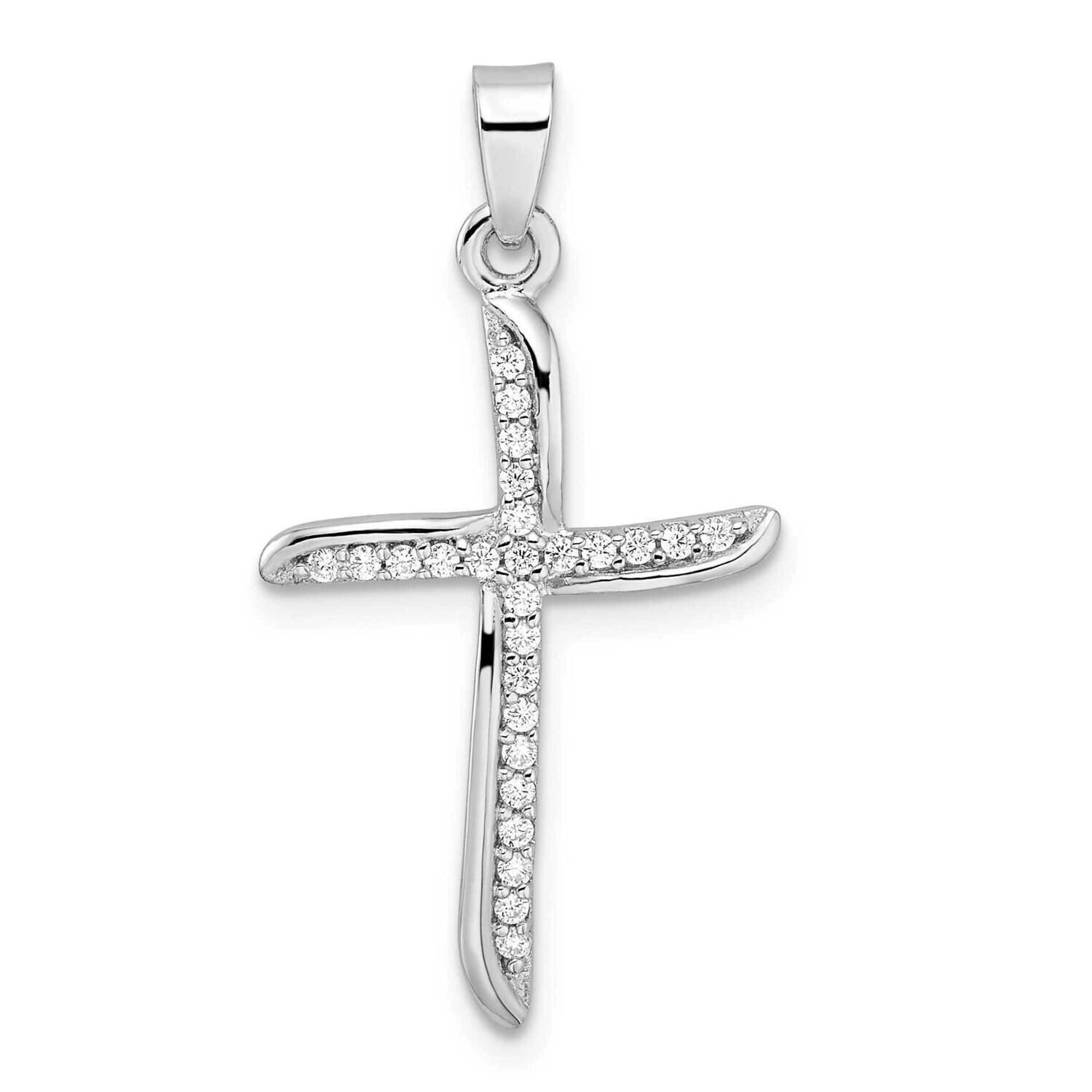 Small CZ Diamond Wavy Cross Pendant Sterling Silver Rhodium-Plated QC11154, MPN: QC11154,