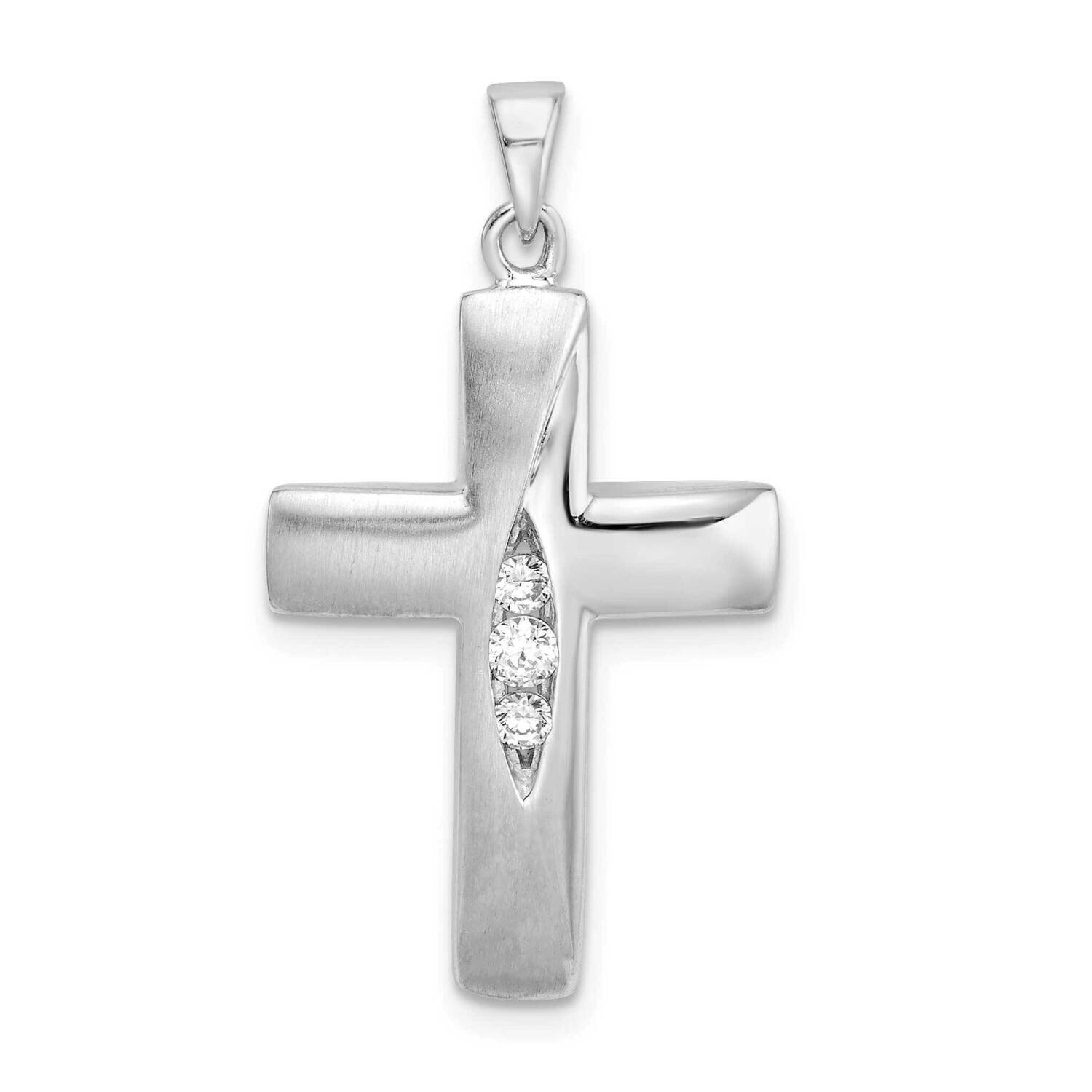 Polished and Brushed CZ Diamond Cross Pendant Sterling Silver Rhodium-Plated QC11156, MPN: QC11156,