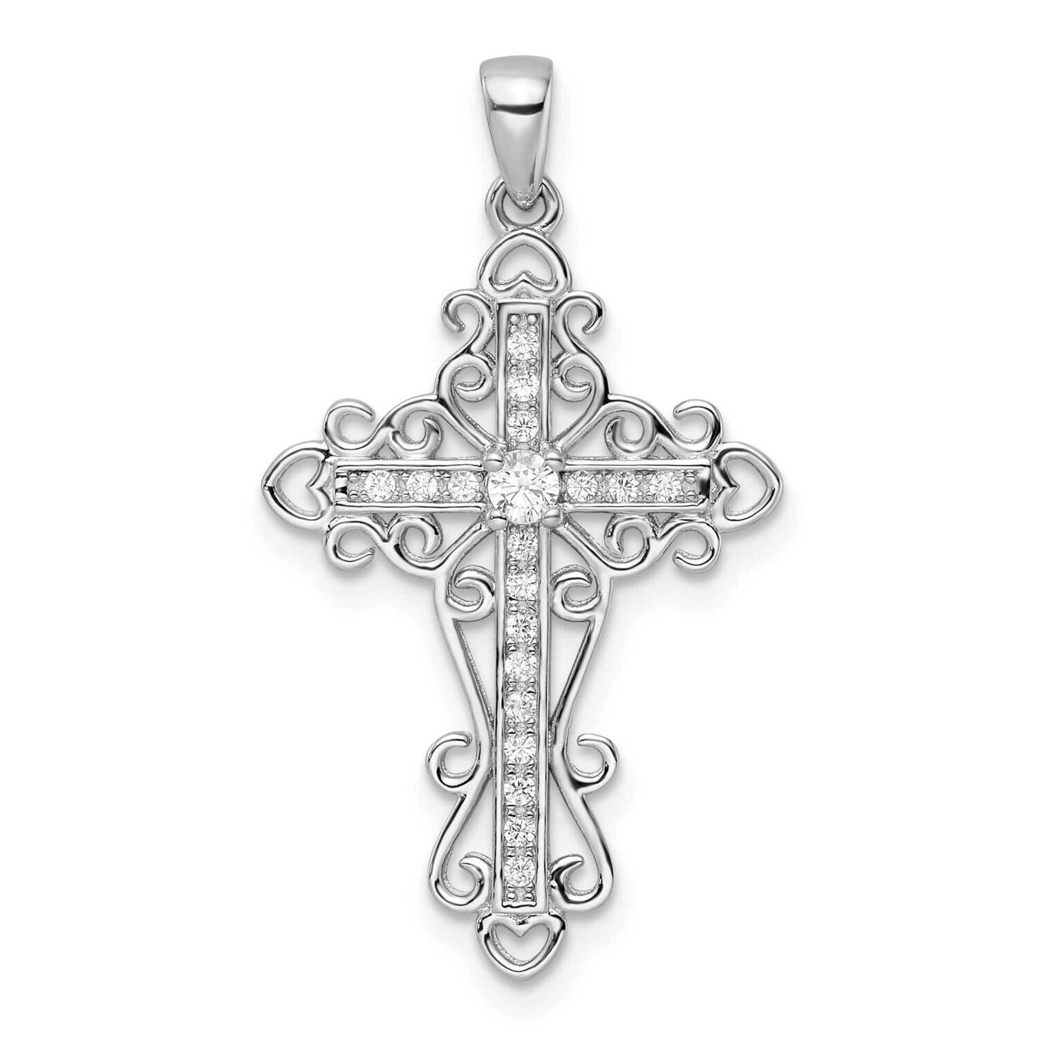CZ Diamond Fancy Cross Pendant Sterling Silver Rhodium-Plated QC11158, MPN: QC11158,