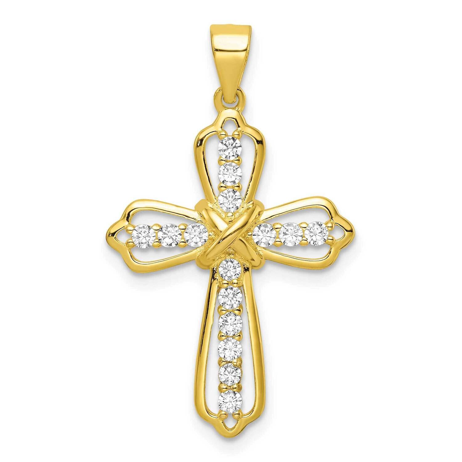 Gold Tone CZ Diamond Cross Pendant Sterling Silver QC11160, MPN: QC11160,