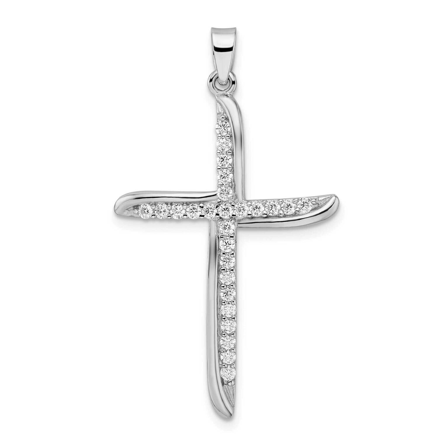 CZ Diamond Wavy Cross Pendant Sterling Silver Rhodium-Plated QC11161, MPN: QC11161,