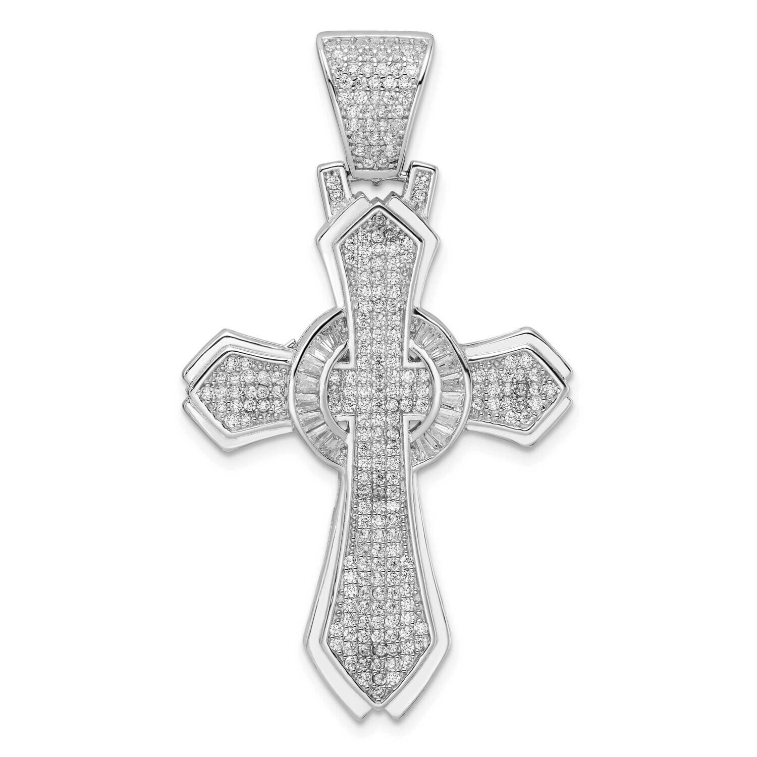CZ Diamond Cross Pendant Sterling Silver Rhodium-Plated Polished QC11166, MPN: QC11166,