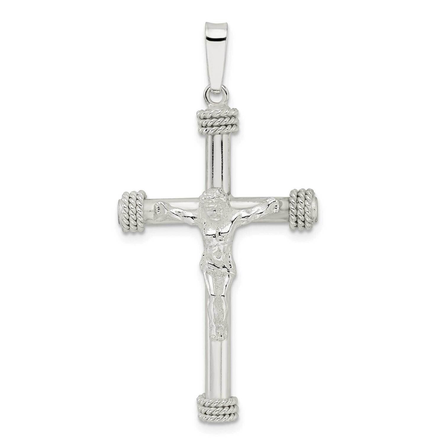 Rope Ends Hollow Crucifix Pendant Sterling Silver Polished QC11182