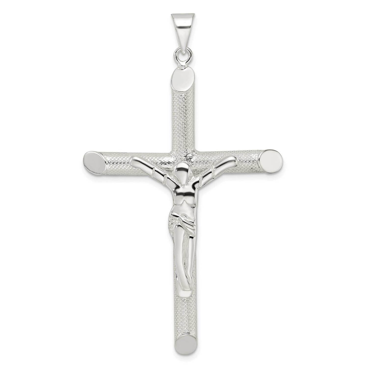 Texture Tube Crucifix Cross Pendant Sterling Silver Polished QC11185, MPN: QC11185, 191101769306