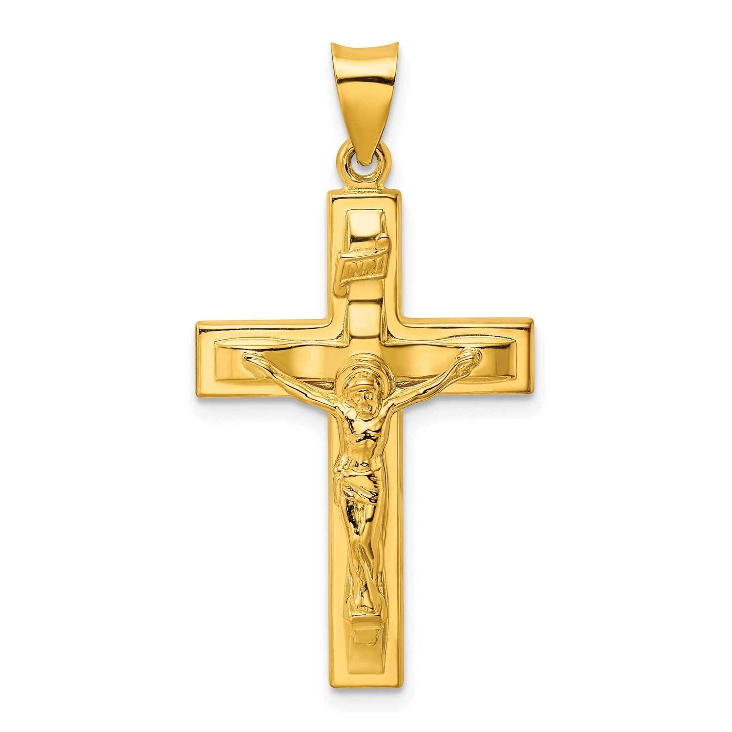 Polished Solid Inri Crucifix Pendant Sterling Silver Gold-Tone QC11186