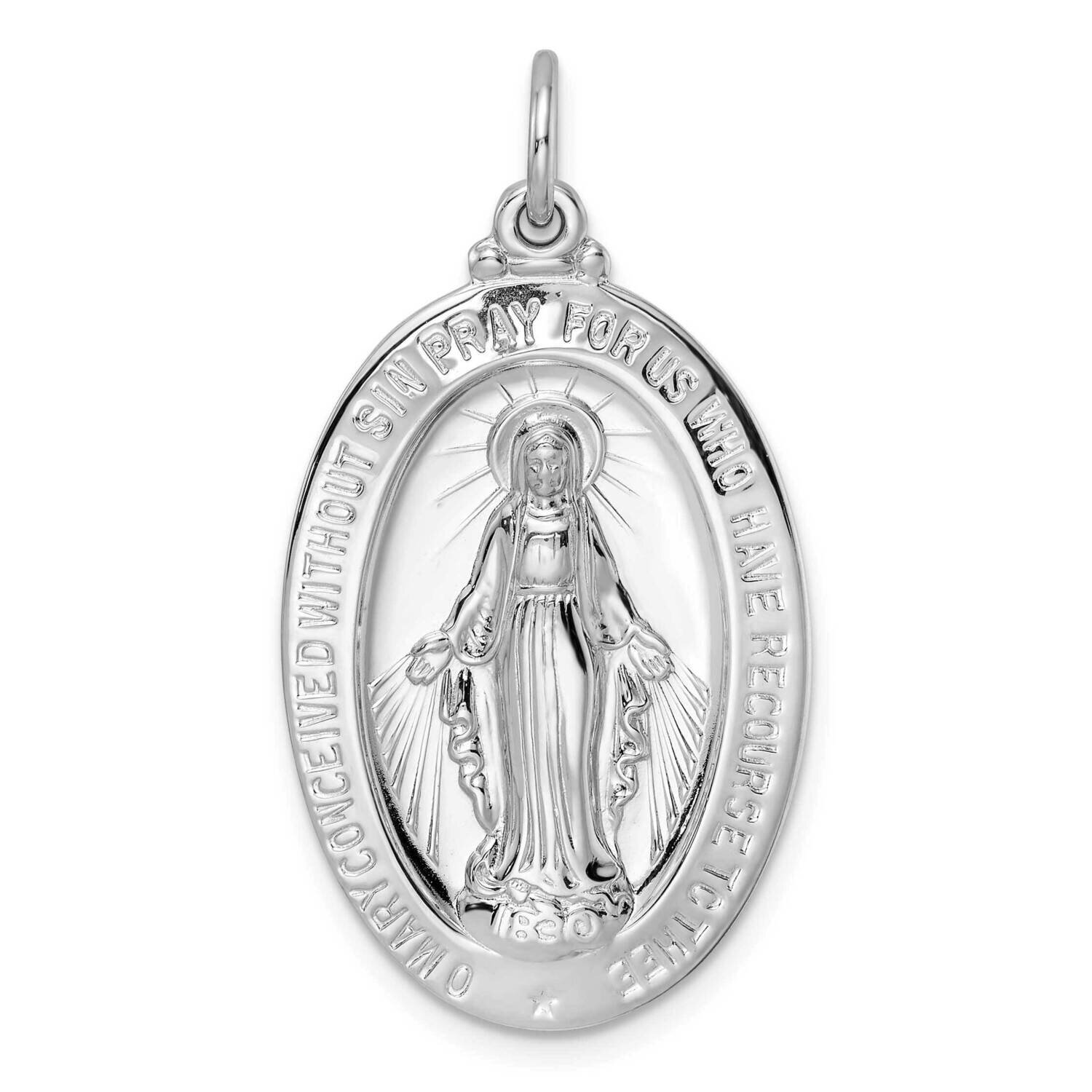 Solid Miraculous Medal Pendant Sterling Silver Rhodium-Plated Polished QC11189, MPN: QC11189,