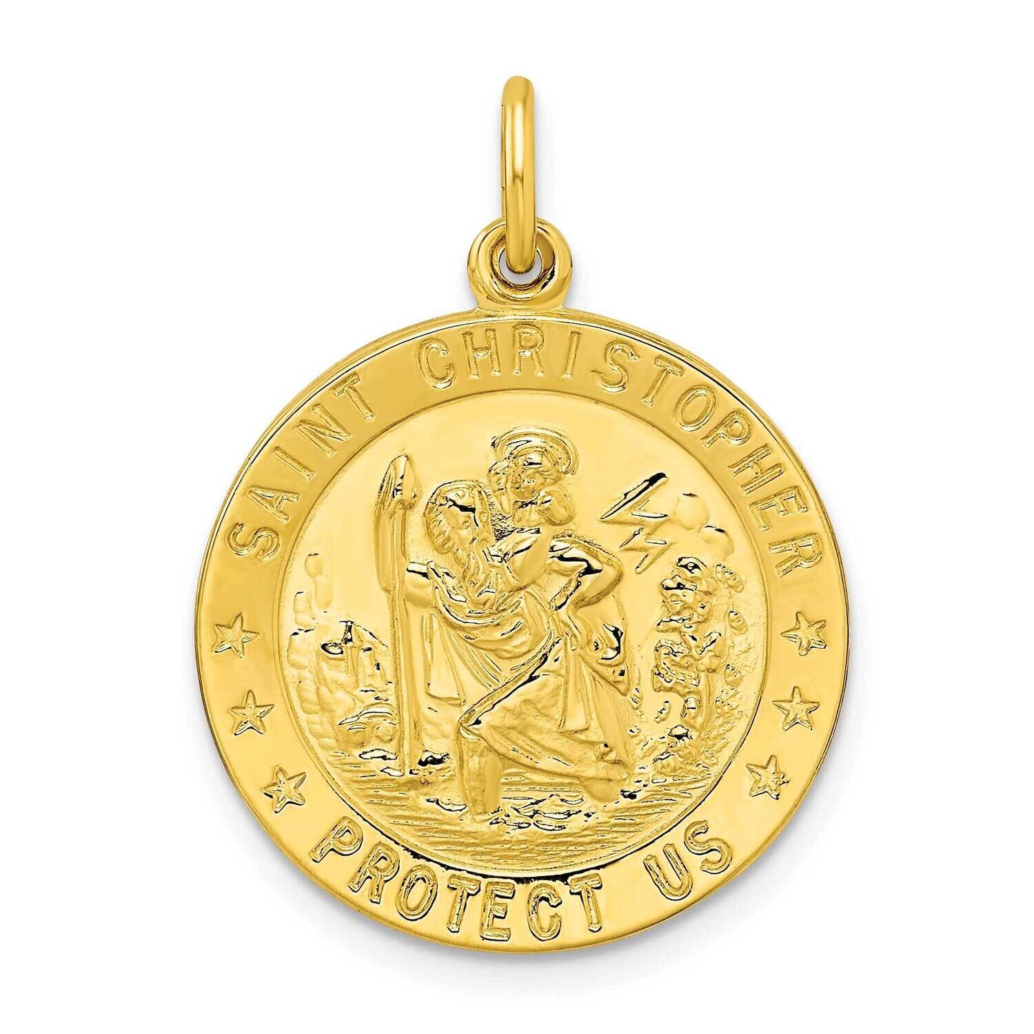 Polished Solid Saint Christopher Medal Pendant Sterling Silver Gold-Tone QC11195