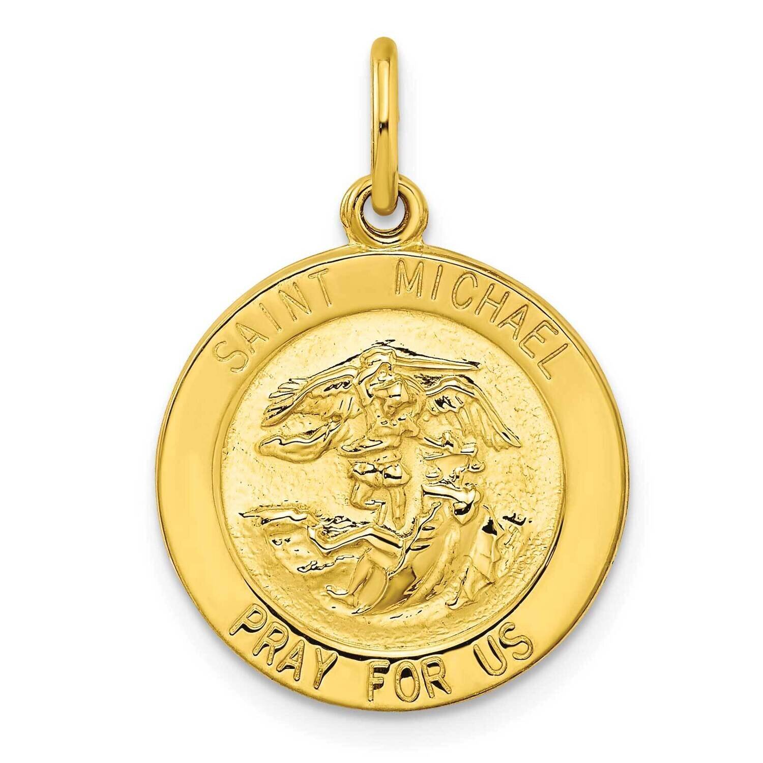 Polished Solid Saint Michael Medal Pendant Sterling Silver Gold-Tone QC11203, MPN: QC11203,