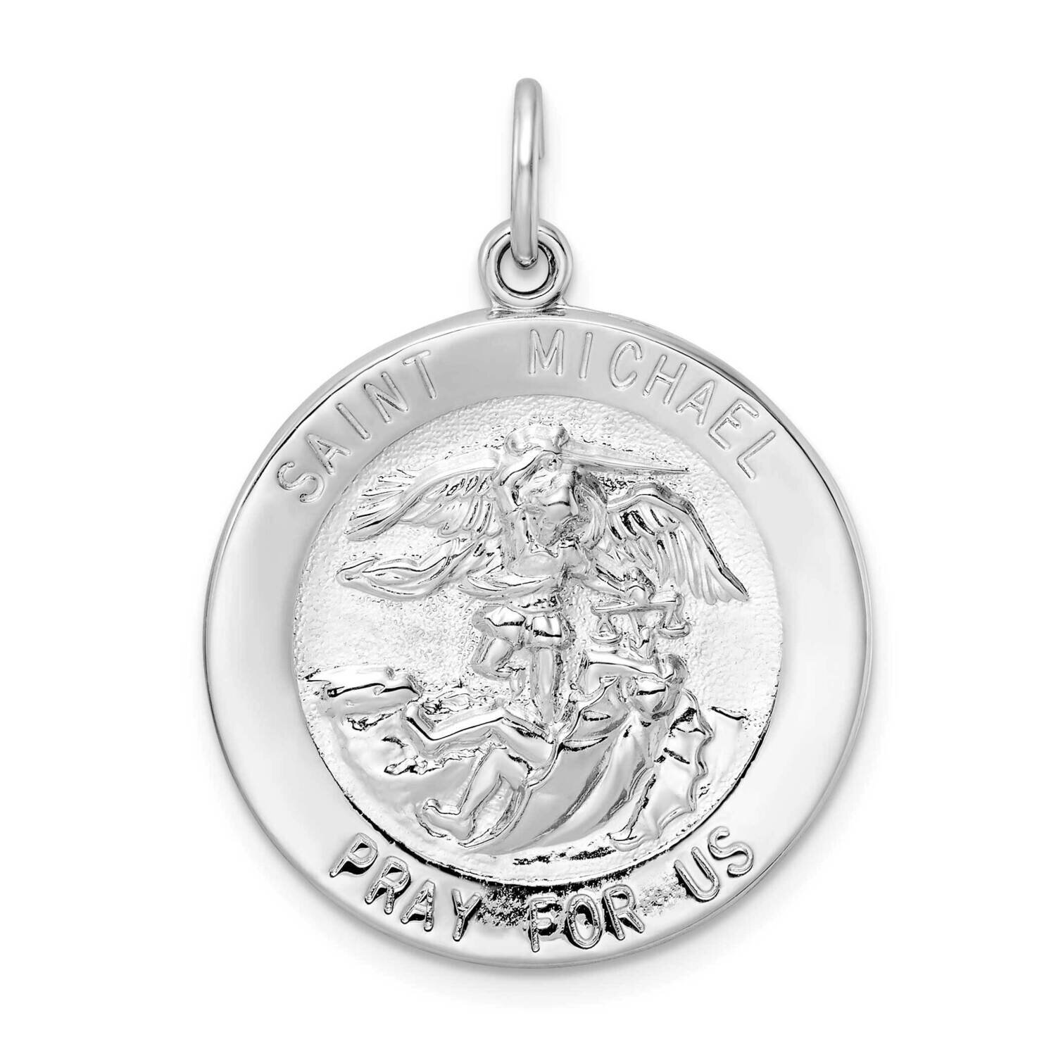 Solid Saint Michael Pendant Sterling Silver Rhodium-Plated Polished QC11204, MPN: QC11204, 19110178…