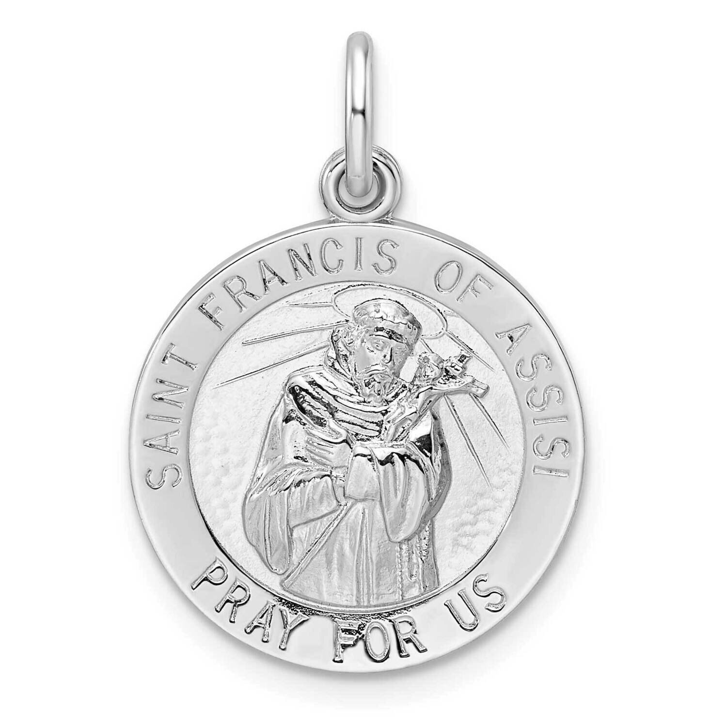 Solid Saint Francis Pendant Sterling Silver Rhodium-Plated Polished QC11207, MPN: QC11207,
