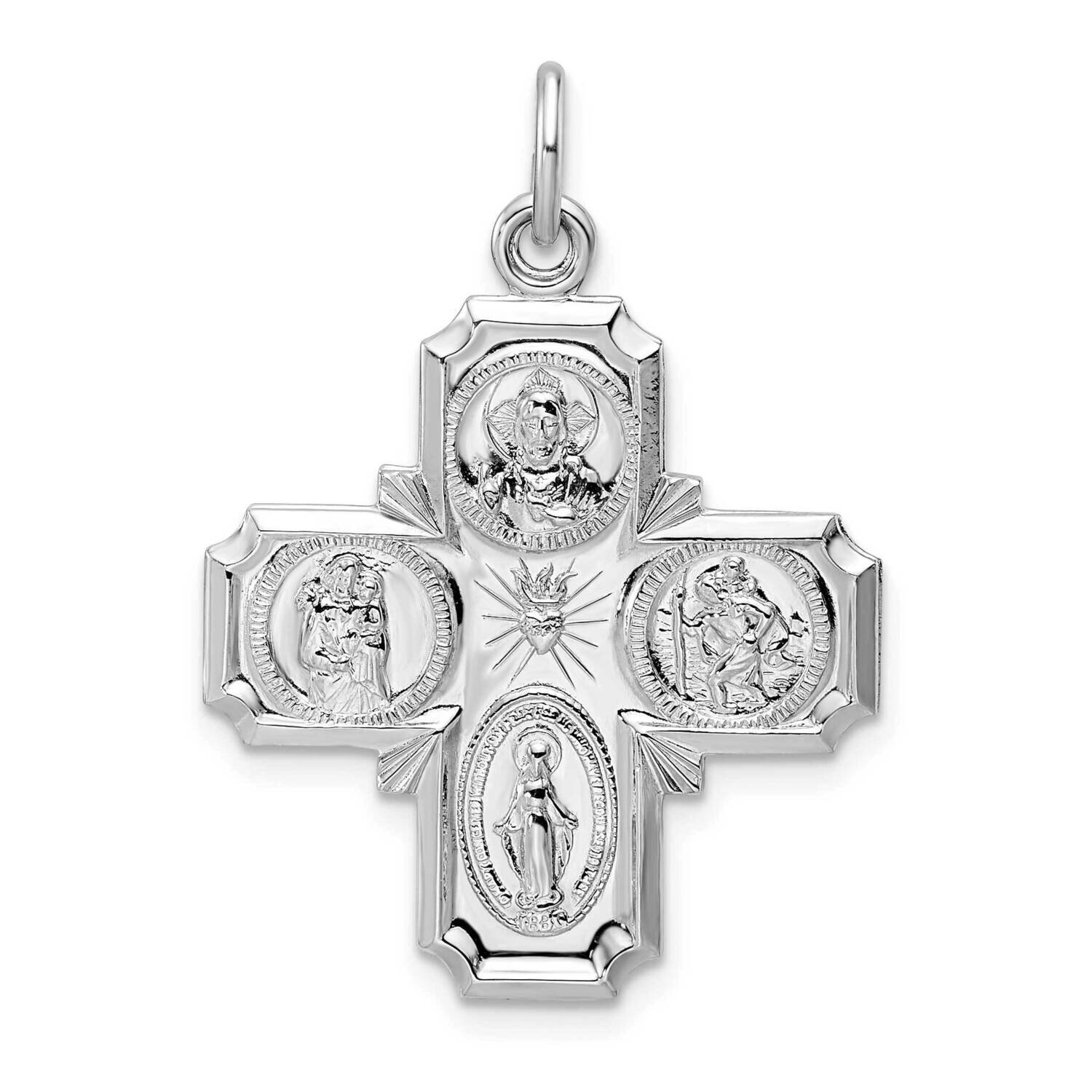 Solid Miraculous Medal Pendant Sterling Silver Rhodium-Plated Polished QC11209