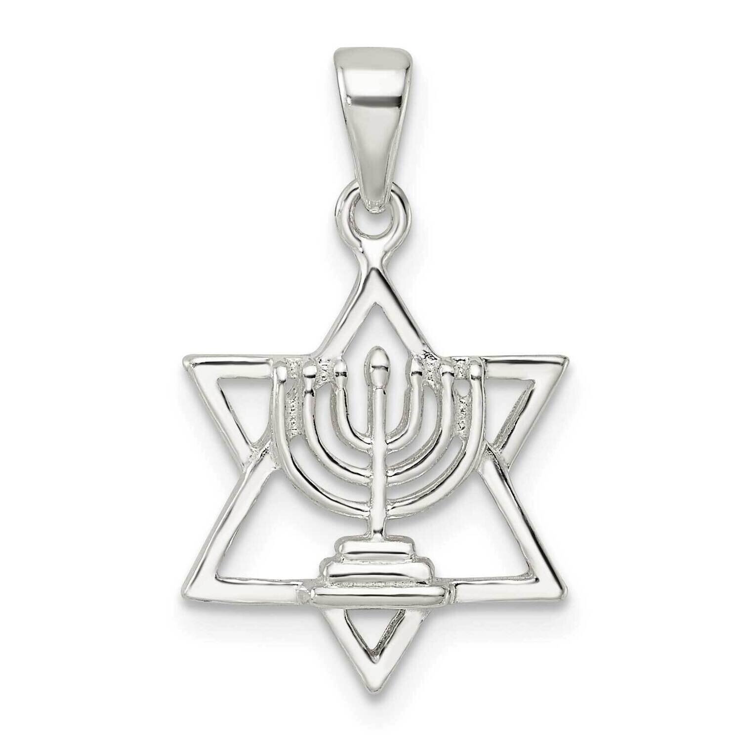 Diamond-Cut Star of David with Menorah Pendant Sterling Silver Polished QC11230, MPN: QC11230,
