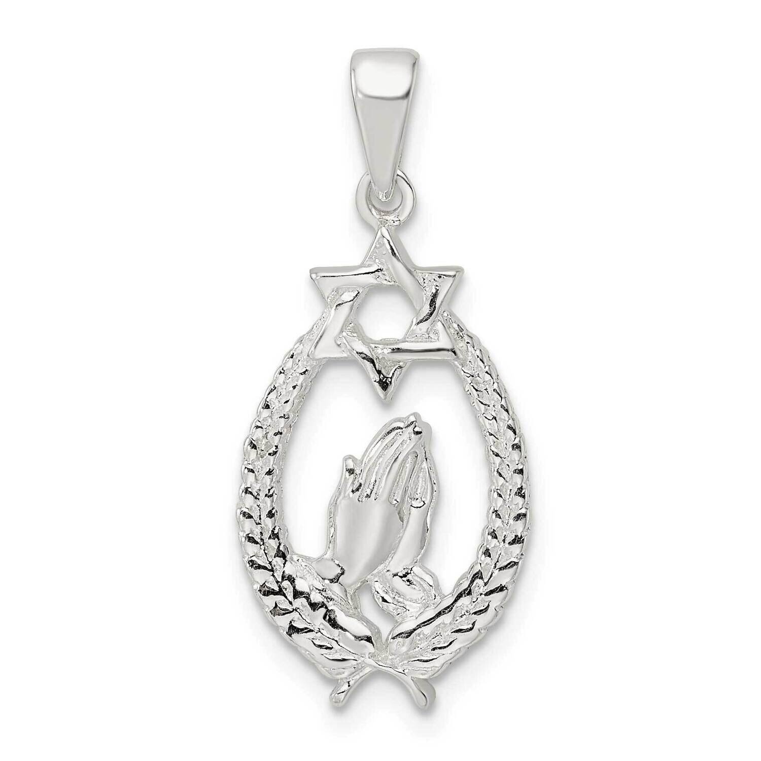 Star of David with Praying Hands Pendant Sterling Silver Polished QC11231