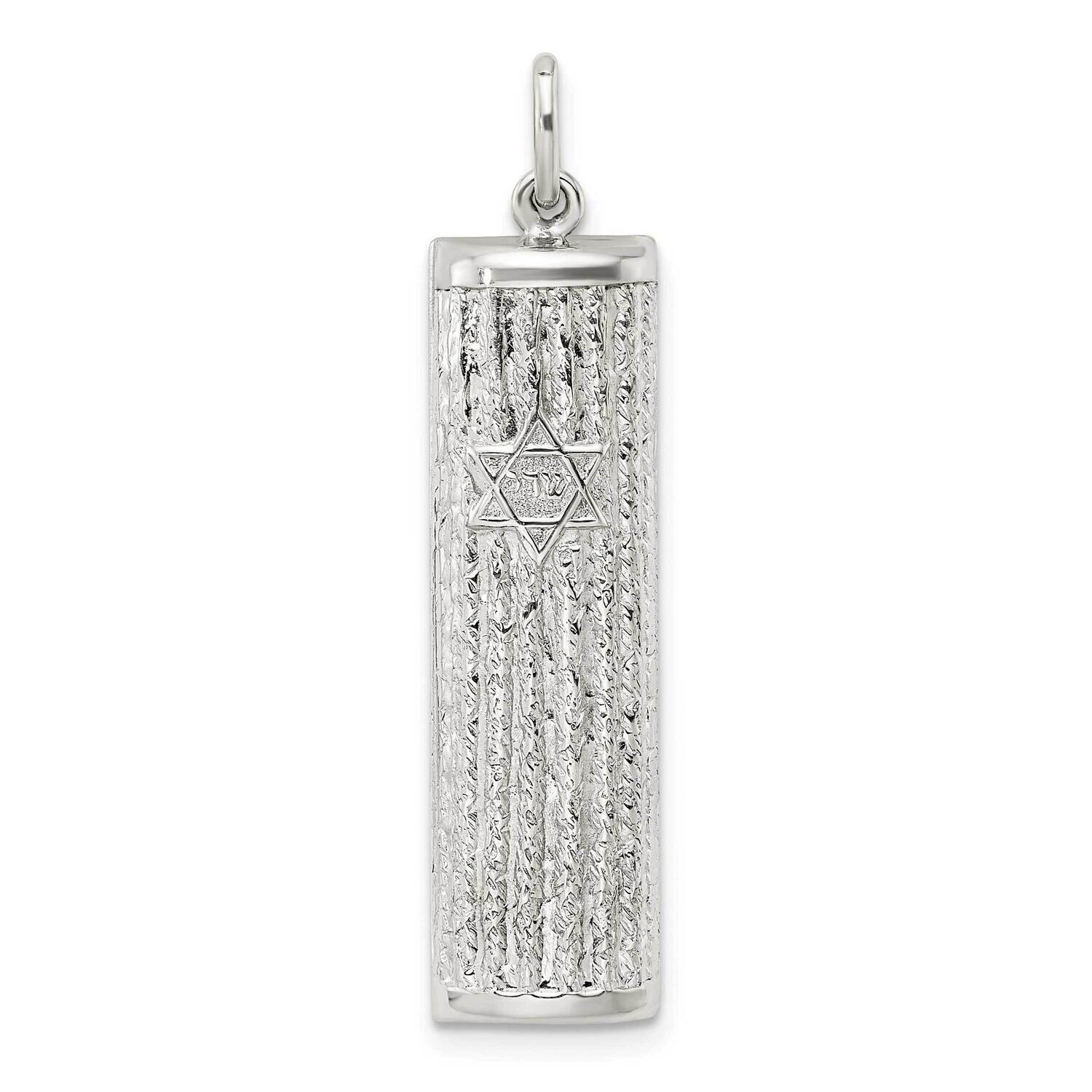 Textured Solid Mezuzah with Star of David Pendant Sterling Silver Polished QC11232, MPN: QC11232,