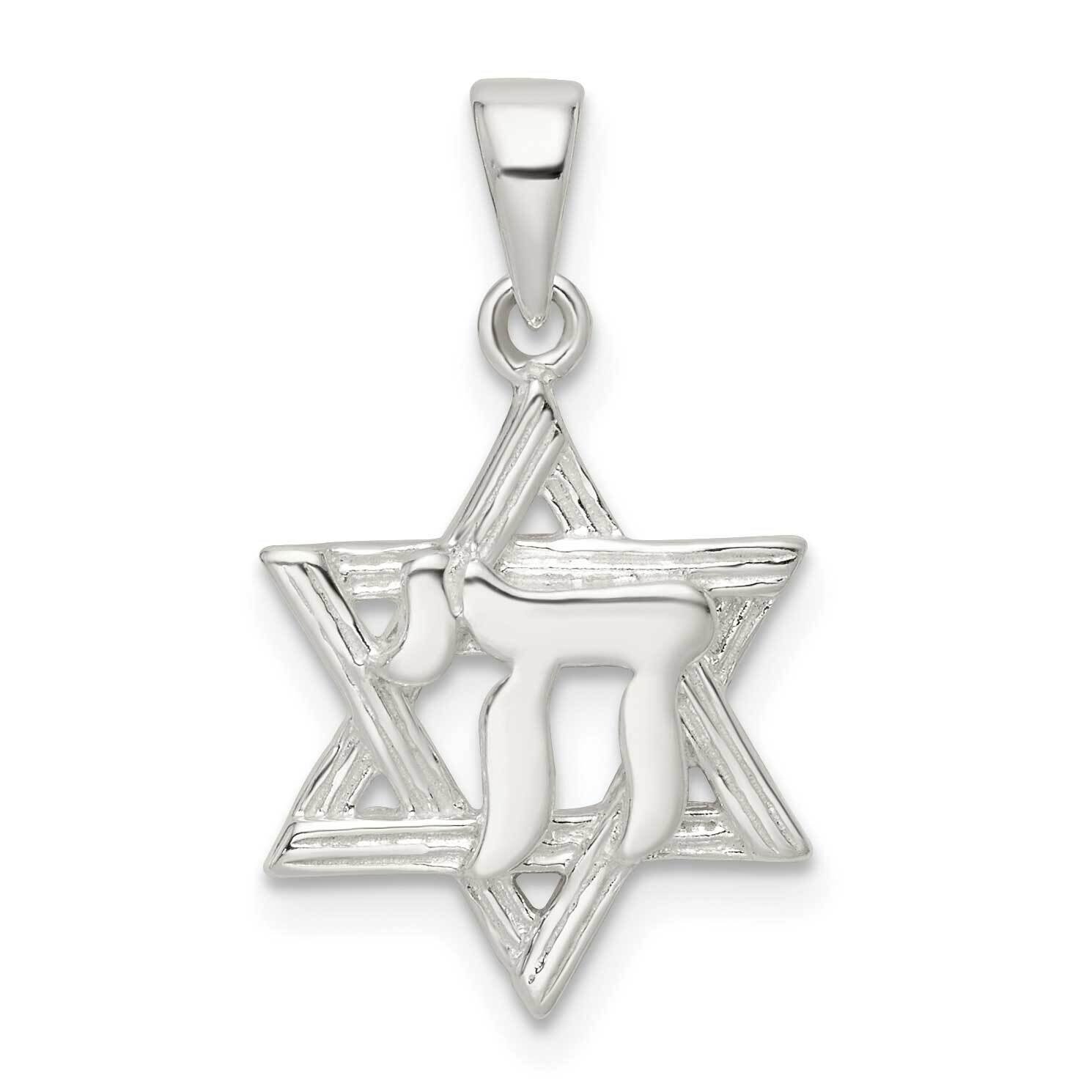 Diamond-Cut Star of David with Chai Pendant Sterling Silver Polished QC11235, MPN: QC11235,
