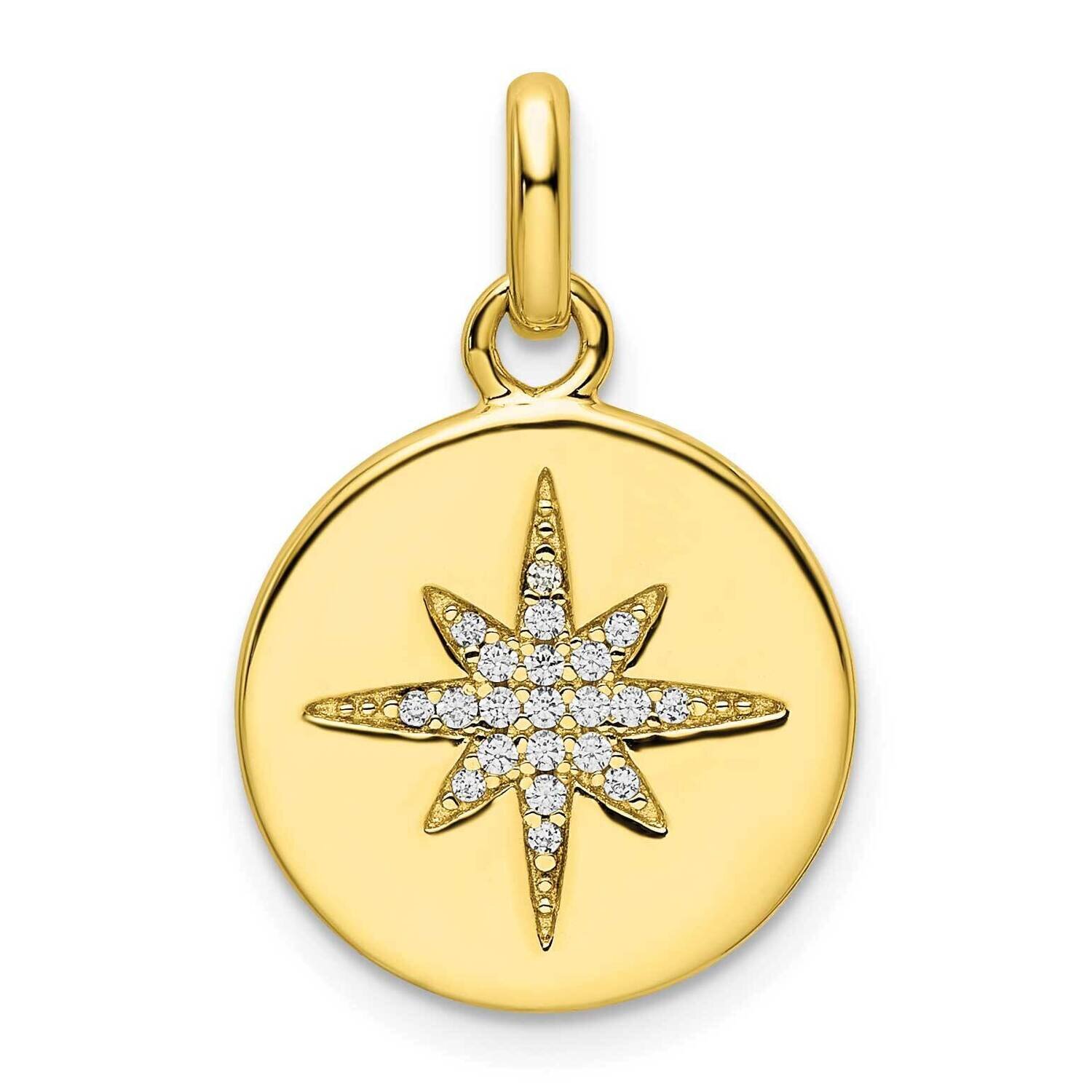CZ Diamond Star Disc Pendant Sterling Silver Gold-Tone QC11245, MPN: QC11245,