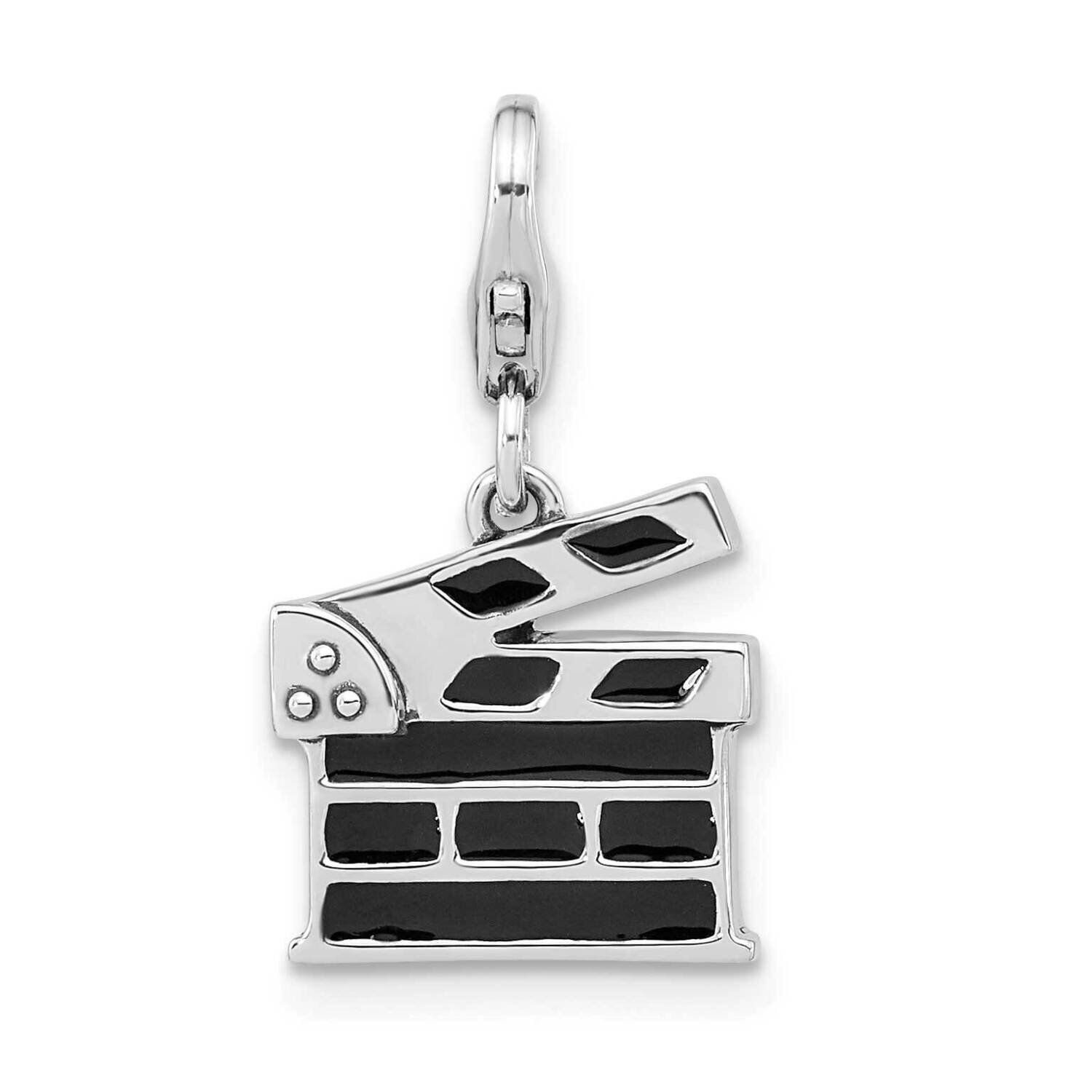 Black Enamel Clapperboard with Lobster Clasp Charm Sterling Silver Antiqued QCC1238