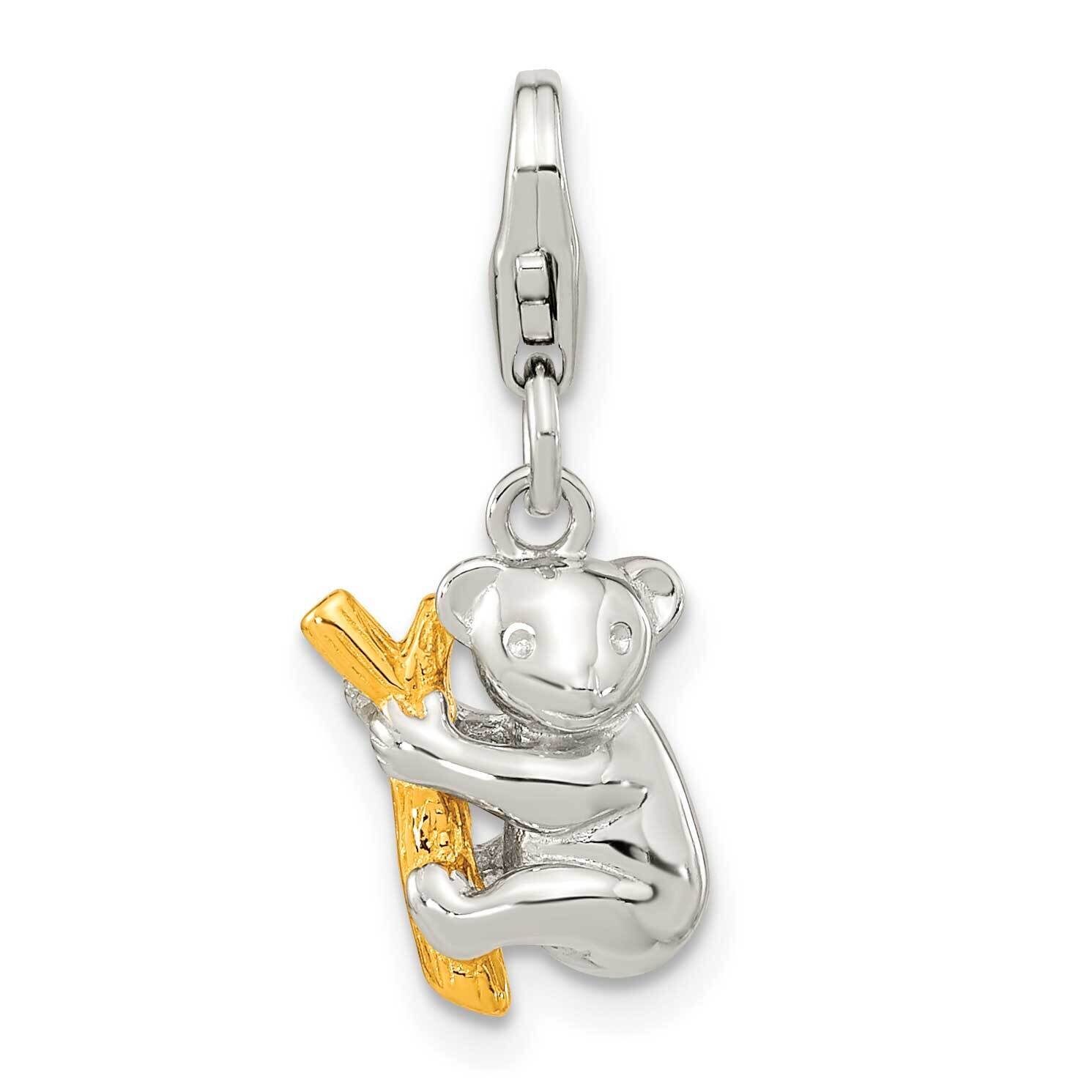3D Koala Bear On Tree with Lobster Clasp Charm Sterling Silver Gold-Plated QCC1242