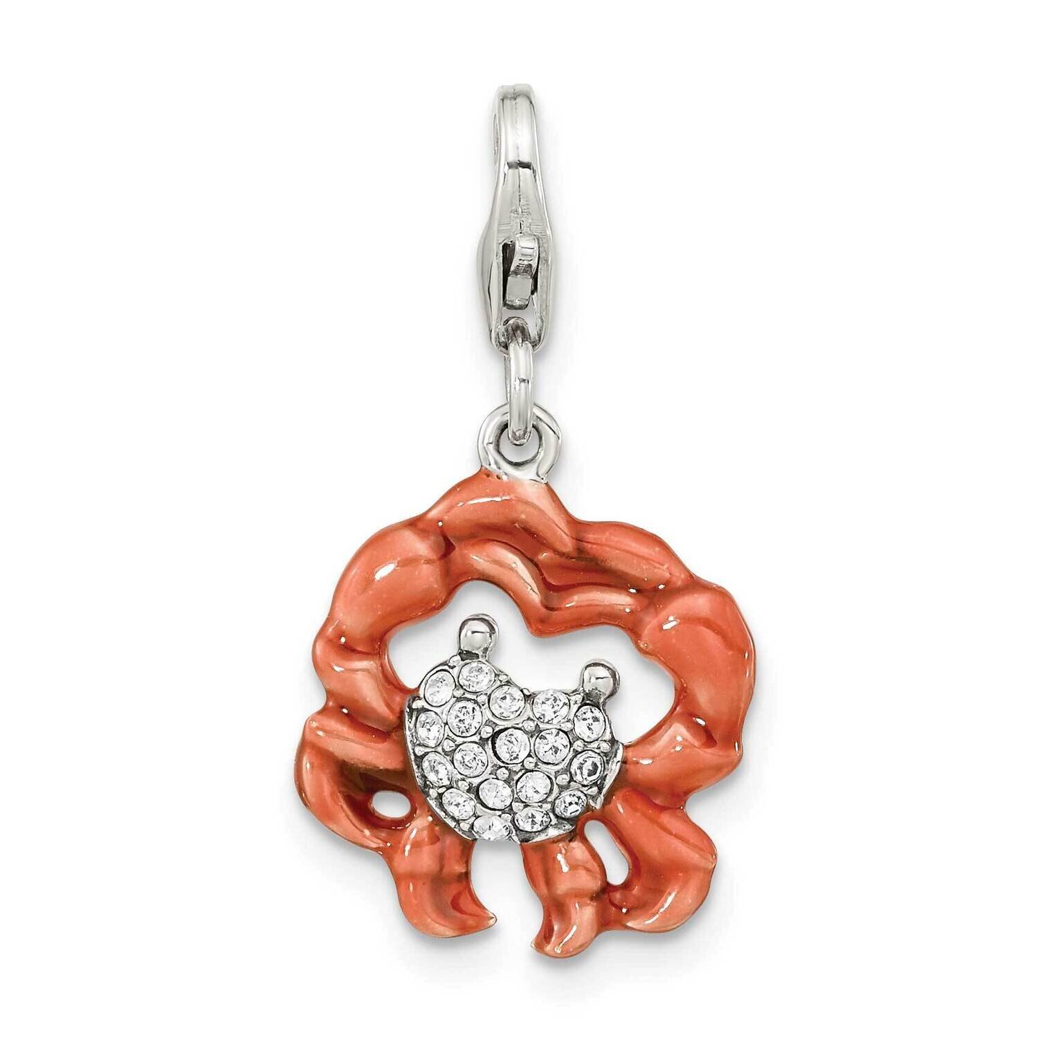 Enamel Swarovski Crystal Heart Crab with Lobster Cla Sterling Silver Antiqued QCC1248, MPN: QCC1248,