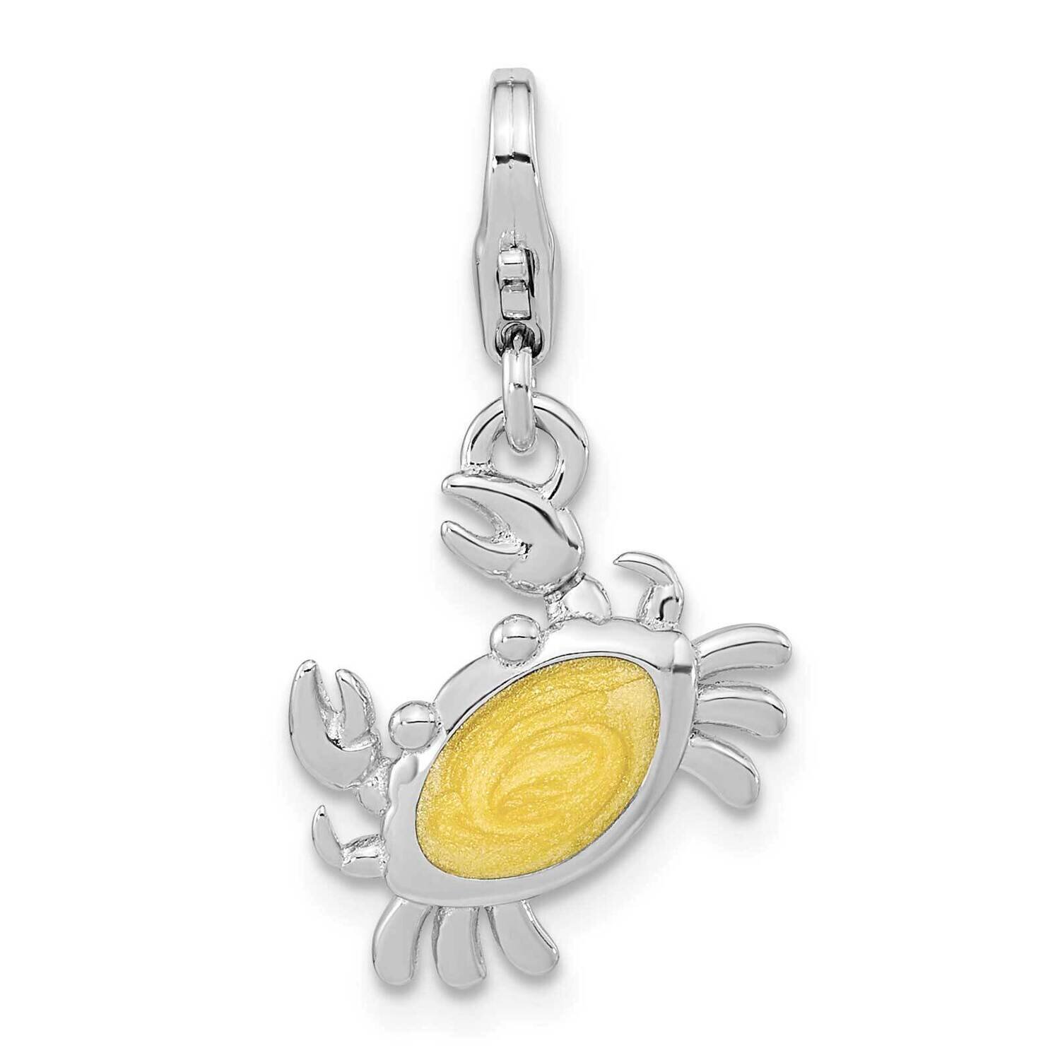 Enameled 2D Crab with Lobster Clasp Charm Sterling Silver Rhodium-Plated QCC1249