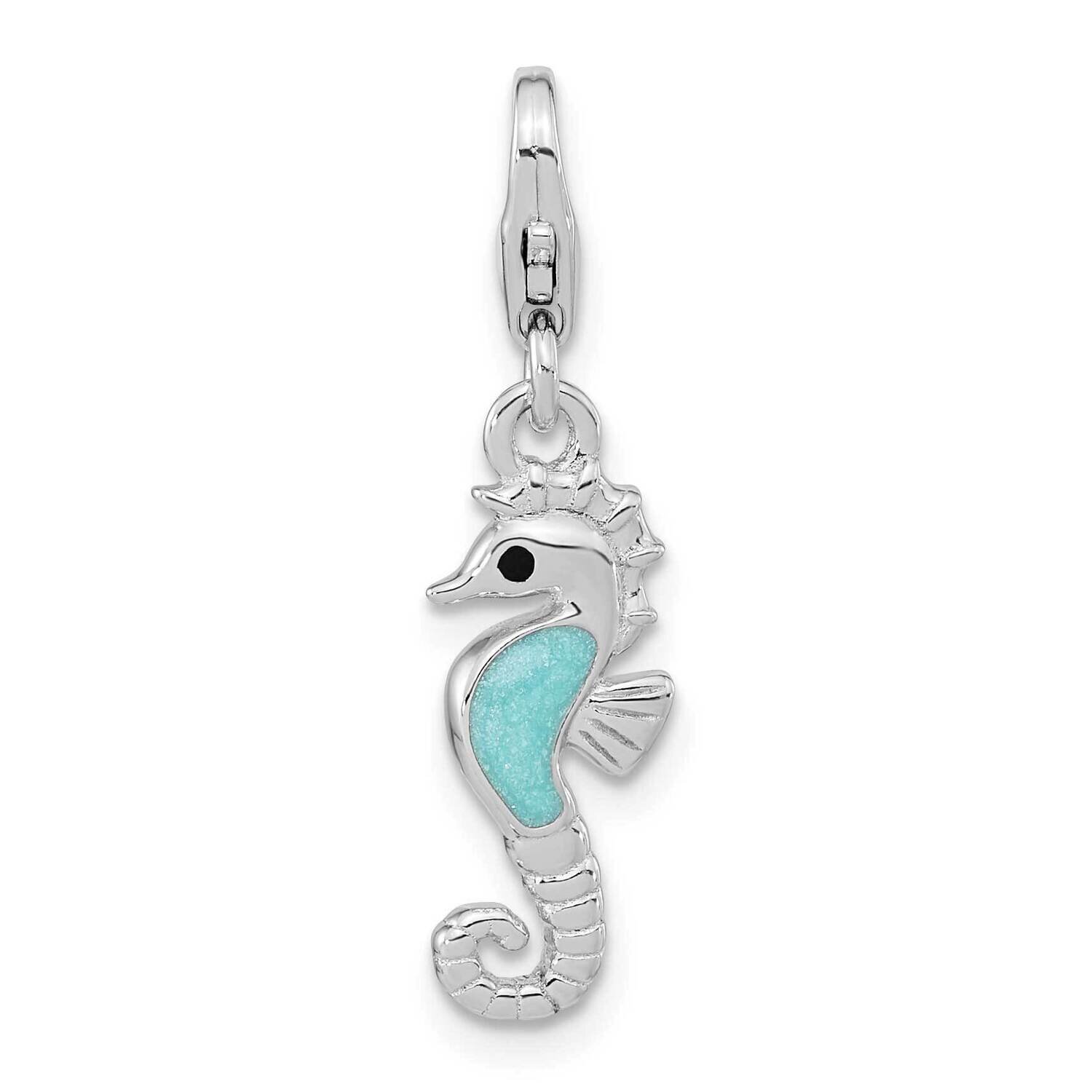 Enameled 3D Seahorse with Lobster Clasp Charm Sterling Silver Rhodium-Plated QCC1250
