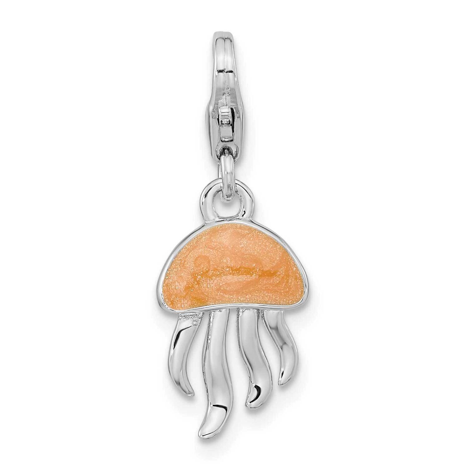 Enameled 3D Jellyfish with Lobster Clasp Charm Sterling Silver Rhodium-Plated QCC1251