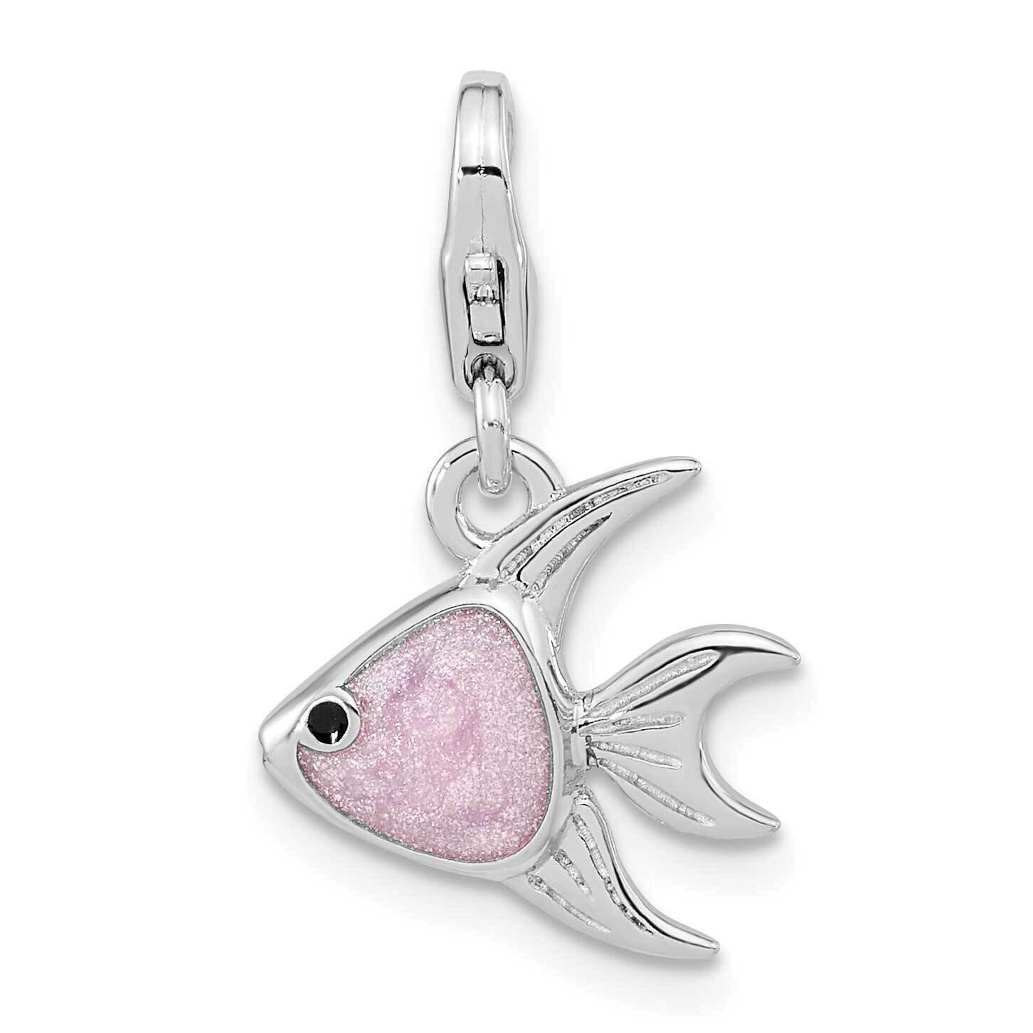 Enameled 3D Angel Fish with Lobster Clasp Charm Sterling Silver Rhodium-Plated QCC1252