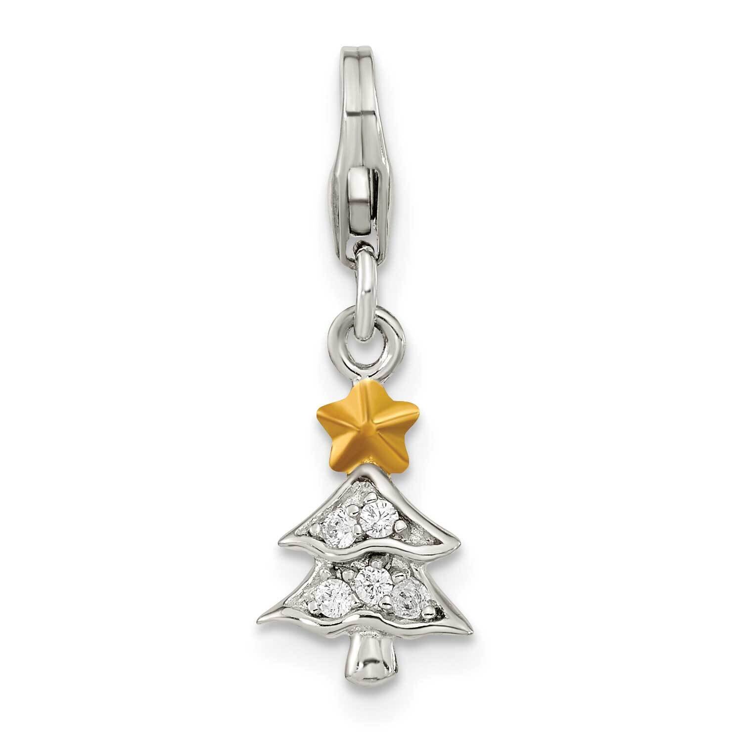 CZ Diamond Christmas Tree with Lobster Clasp Charm Sterling Silver Gold-Plated QCC1253