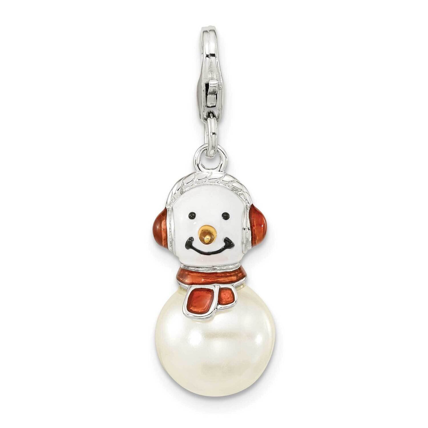 Mother of Pearl &amp; Enamel Snowman with Lobster Clasp Charm Sterling Silver QCC1256, MPN: QCC1256,