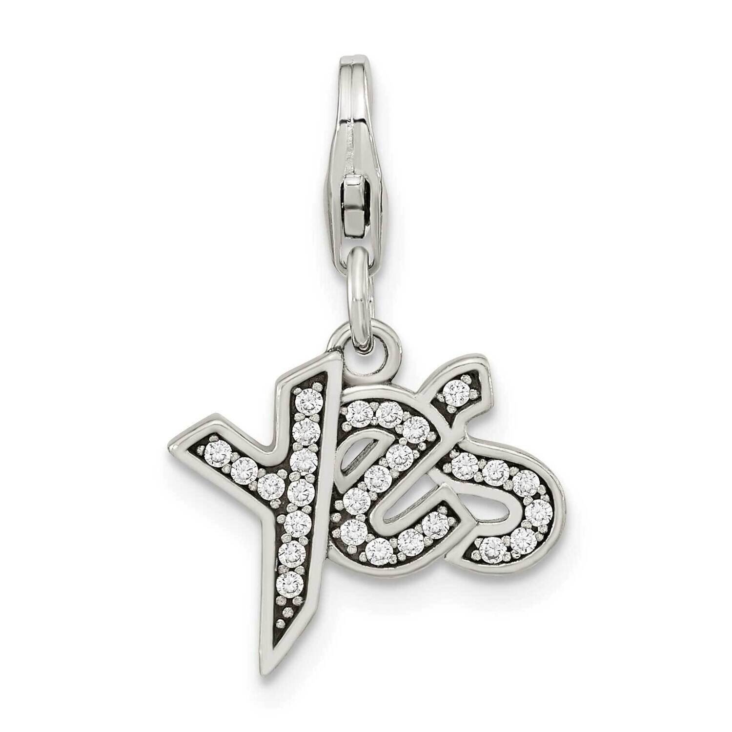 CZ Diamond Yes with Lobster Clasp Charm Sterling Silver Antiqued QCC1261