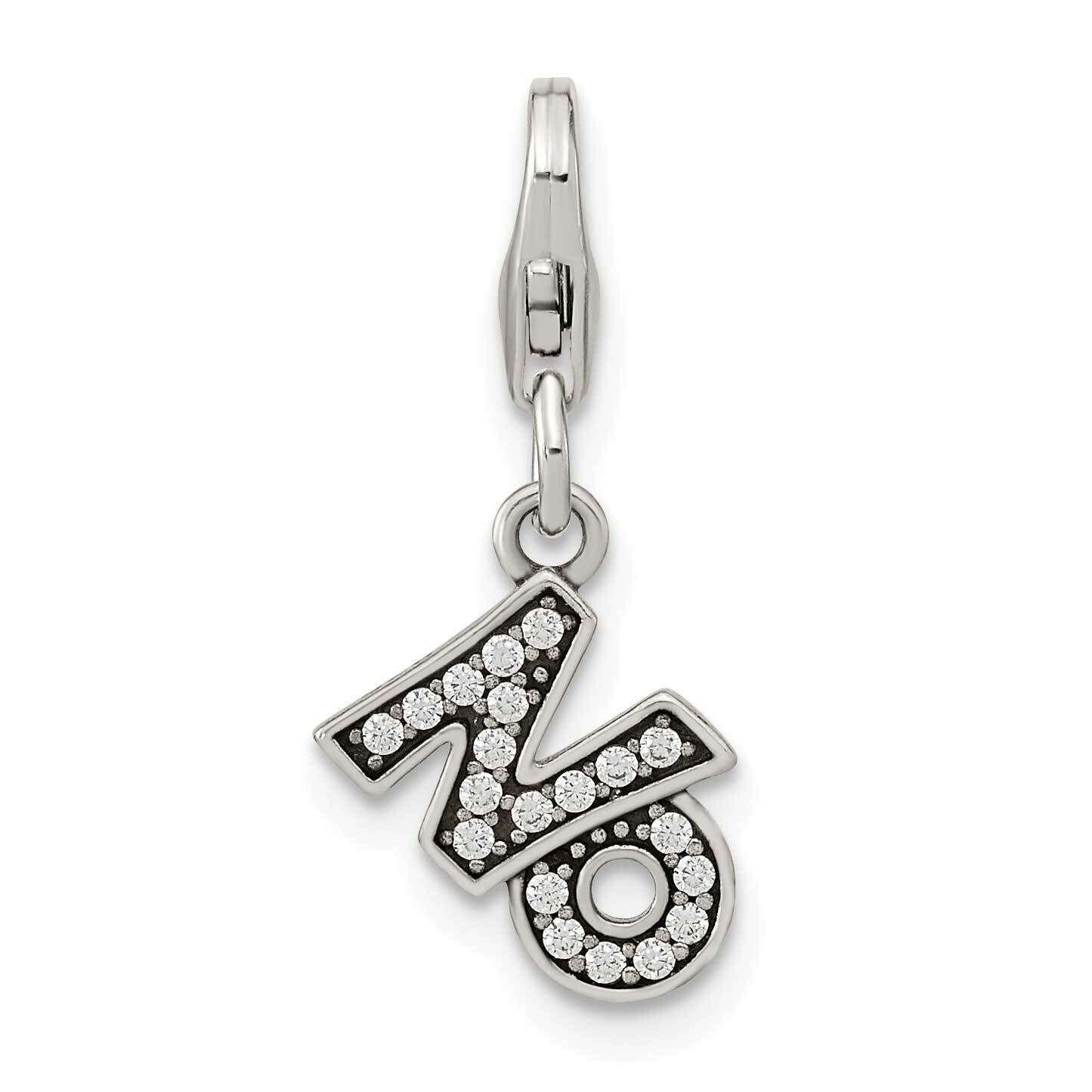 CZ Diamond No with Lobster Clasp Charm Sterling Silver Antiqued QCC1262