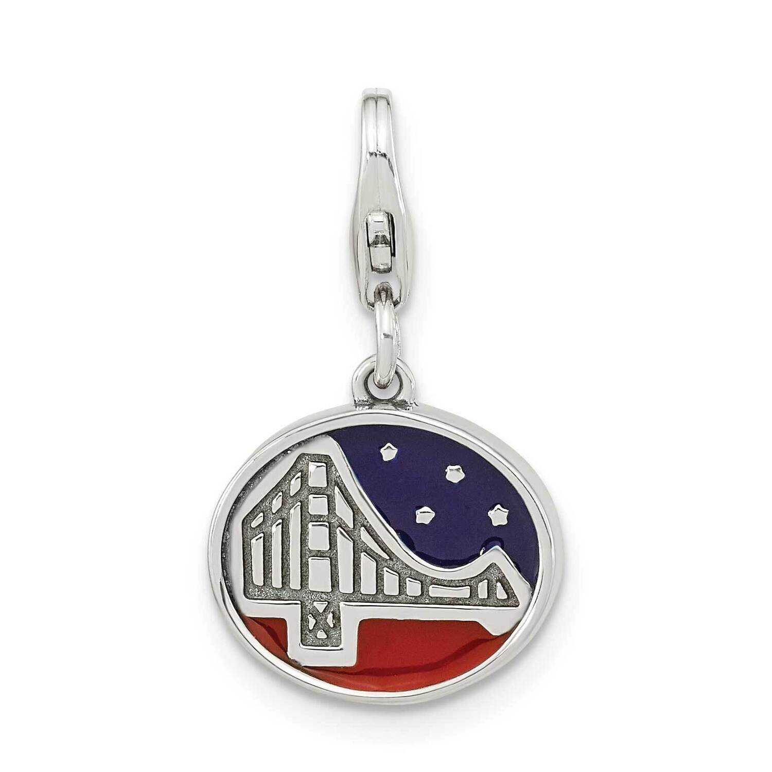 Enamel Rvrsble Golden Gate Bridge with Lobster Clasp Sterling Silver Antiqued QCC1263, MPN: QCC1263,
