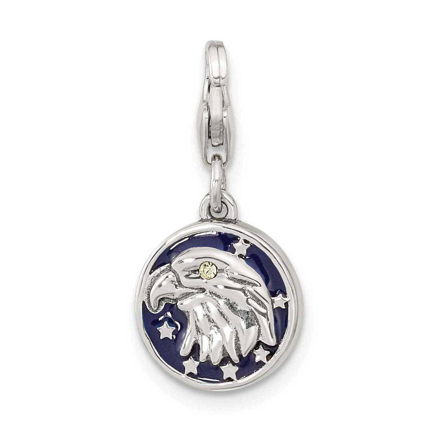 Antique Enamel Swarovski Crystal Rvrsble American Flag Eagle Sterling Silver QCC1264, MPN: QCC1264,