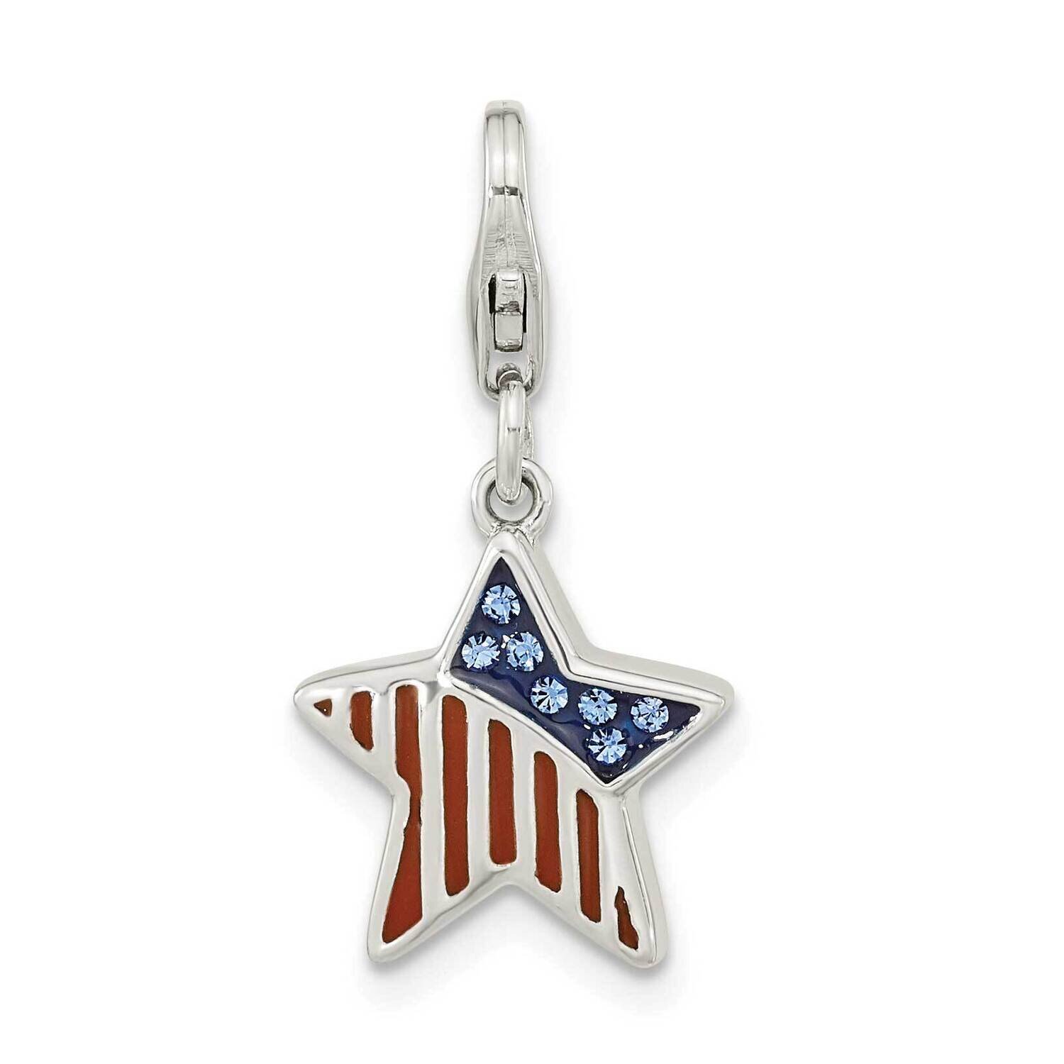 Antique Enamel Swarovski Crystal Rvrsble American Flag Star Sterling Silver QCC1265, MPN: QCC1265,