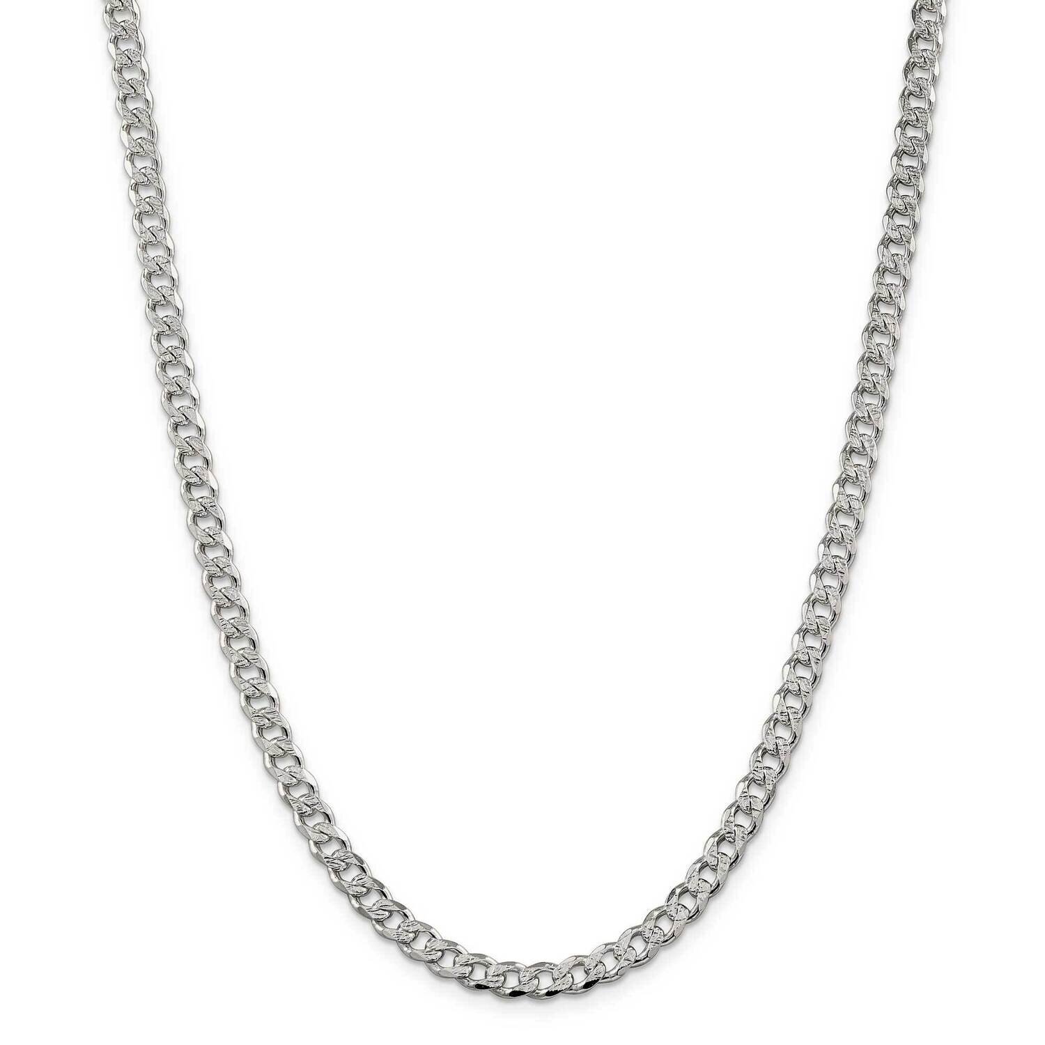 5.5mm Pave Curb Chain 30 Inch Sterling Silver QCF150-30, MPN: QCF150-30,