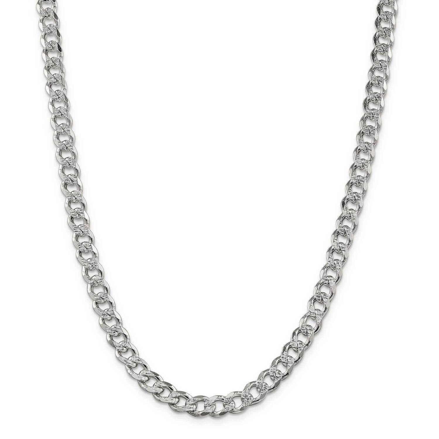 7.5mm Pave Curb Chain 22 Inch Sterling Silver QCF200-22