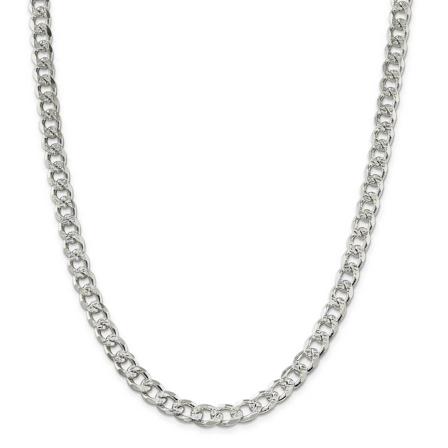 8mm Pave Curb Chain 22 Inch Sterling Silver QCF220-22