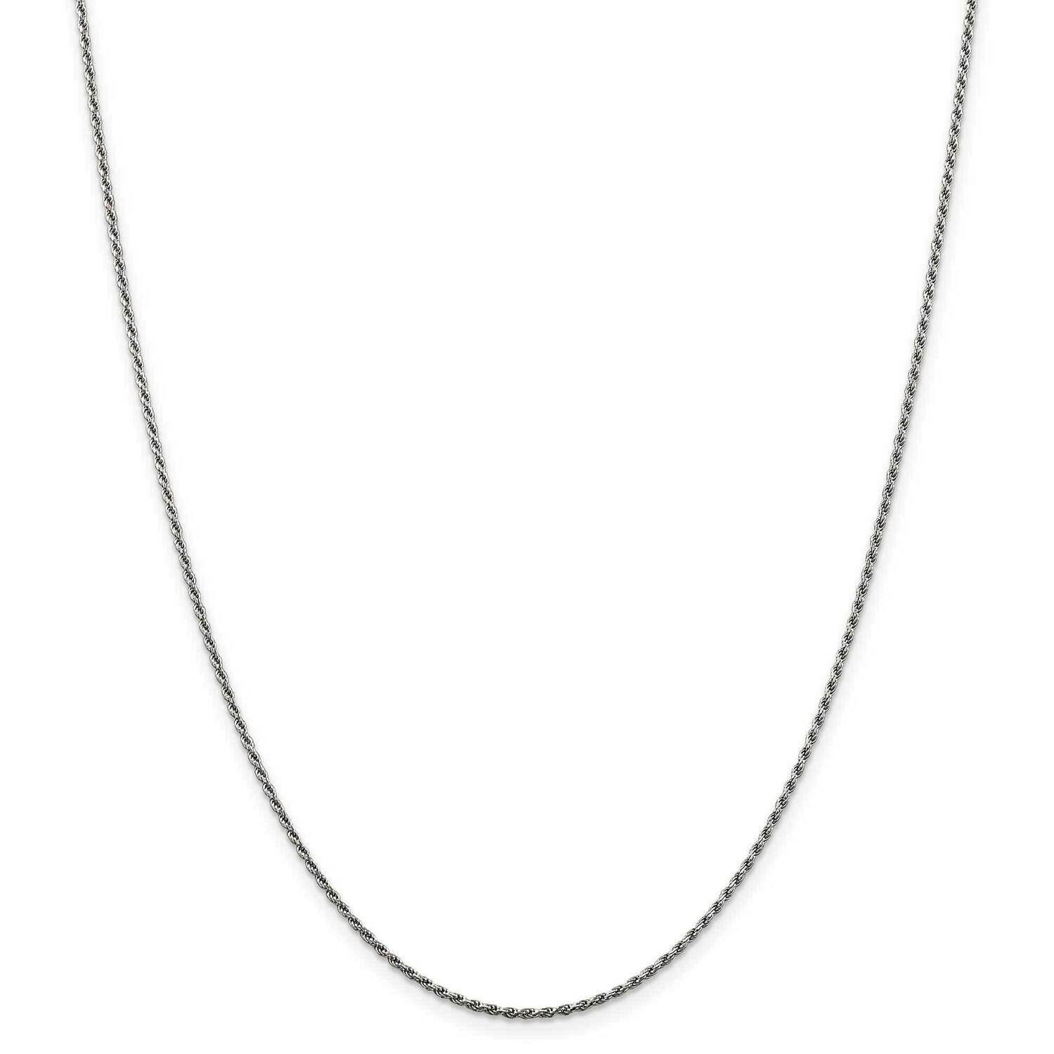 1.5mm Diamond-Cut Rope Chain 36 Inch Sterling Silver Rhodium-Plated QDC020R-36, MPN: QDC020R-36,