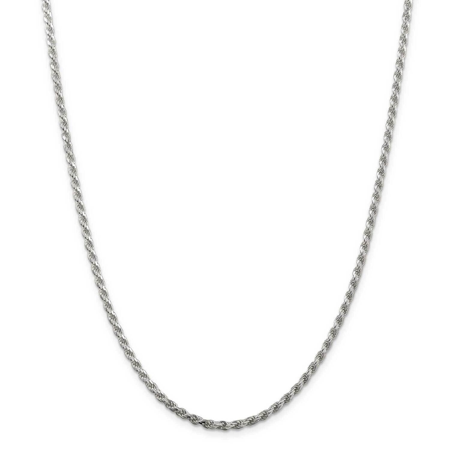 2.75mm Diamond-Cut Rope Chain 36 Inch Sterling Silver Rhodium-Plated QDC060R-36, MPN: QDC060R-36,
