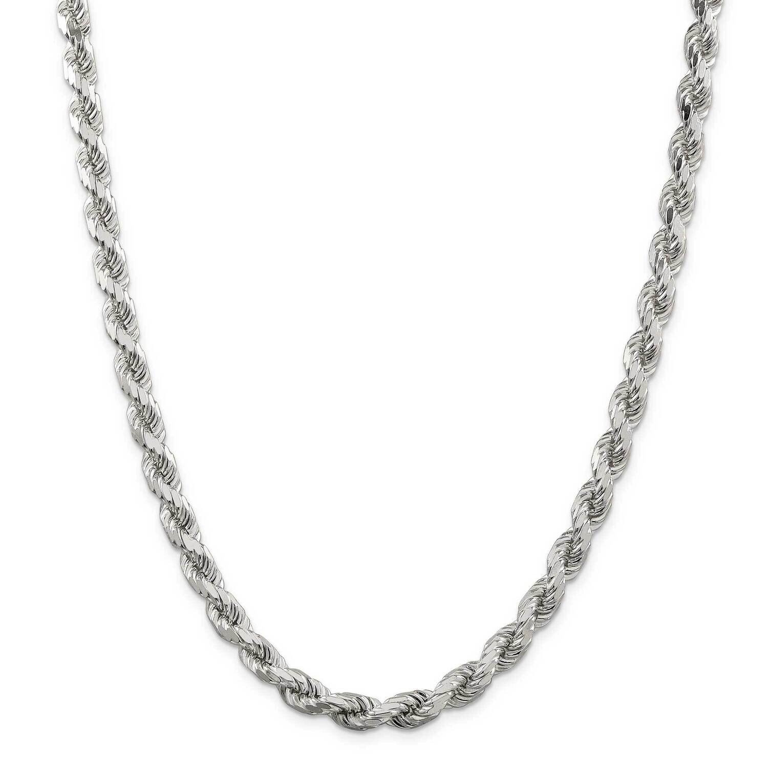 7mm Diamond-Cut Rope Chain 36 Inch Sterling Silver QDC140-36, MPN: QDC140-36,