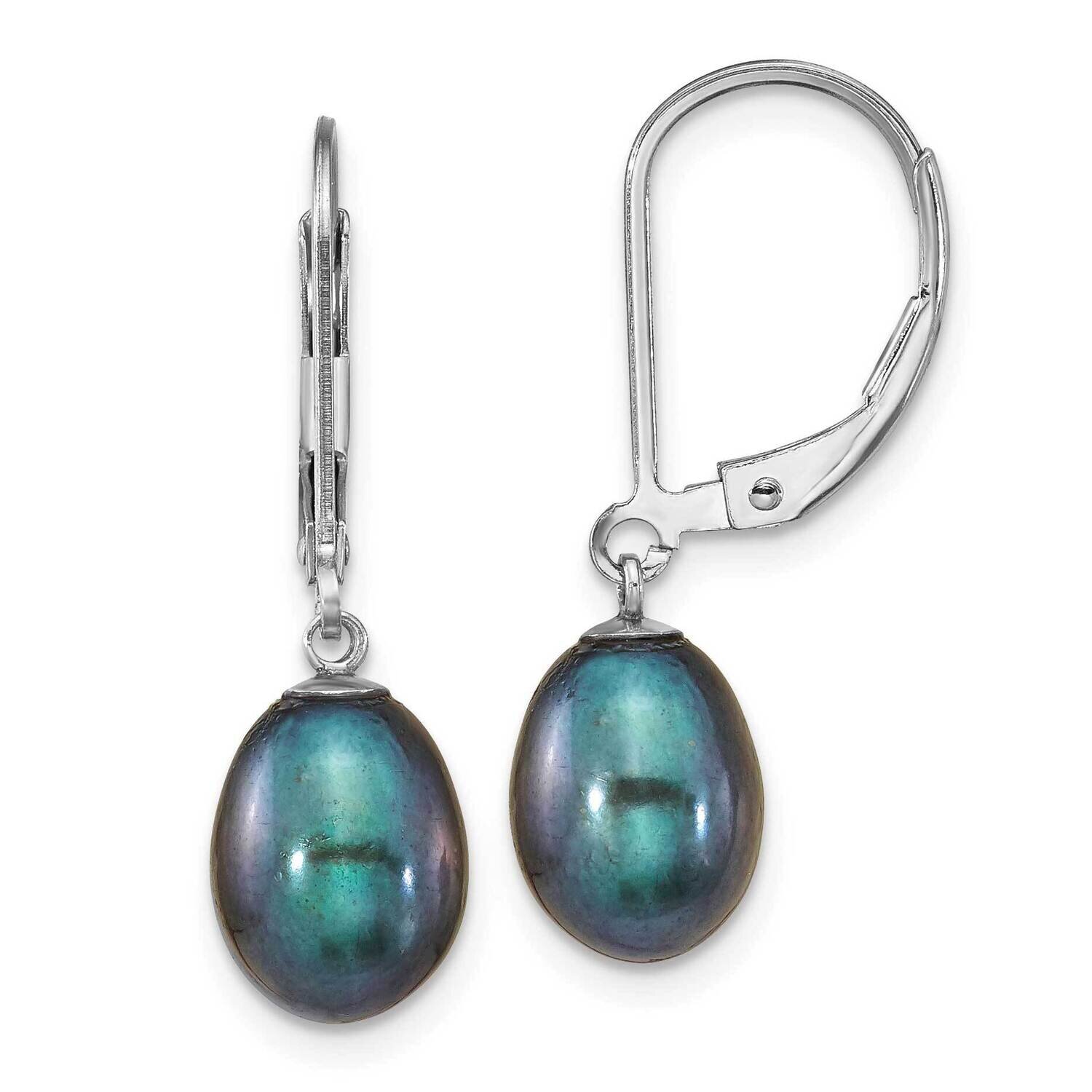 7-8mm Black Rice Fwc Pearl Earrings Sterling Silver Rhodium-Plated QE12781B