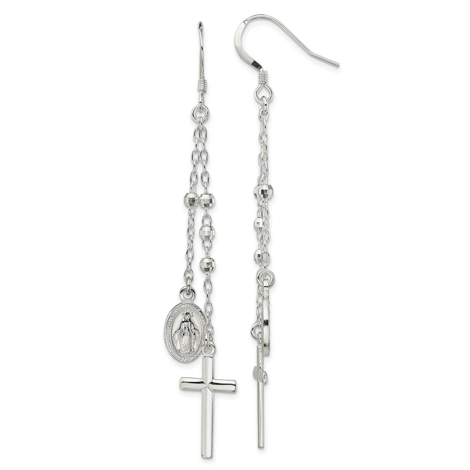 Miraculous Medal Cross Hook Earrings Sterling Silver Polished QE13492, MPN: QE13492, 886774103150